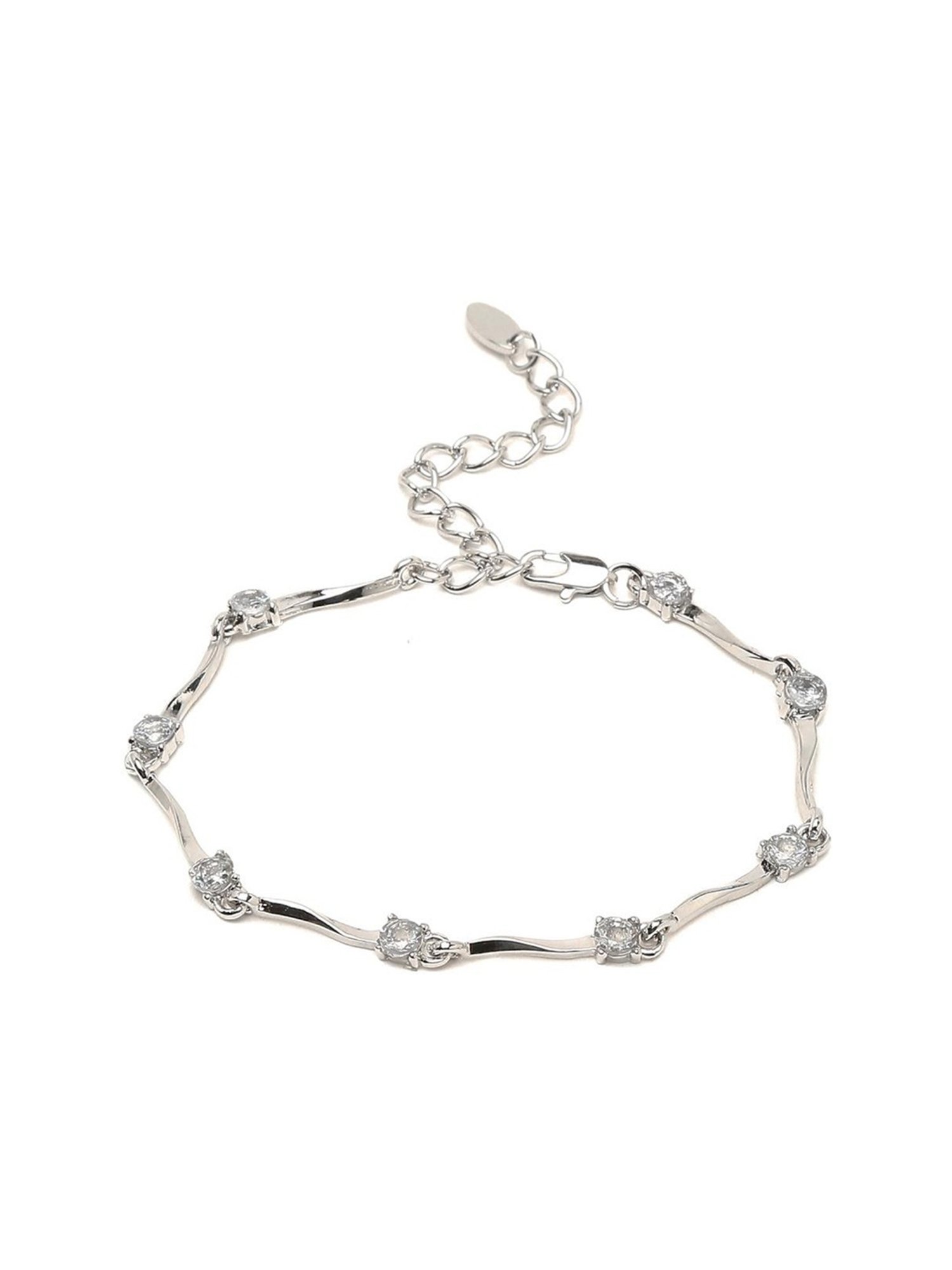 YouBella Women Silver-Toned Silver-Plated Ring Flexible fit Bracelet - Set of 2