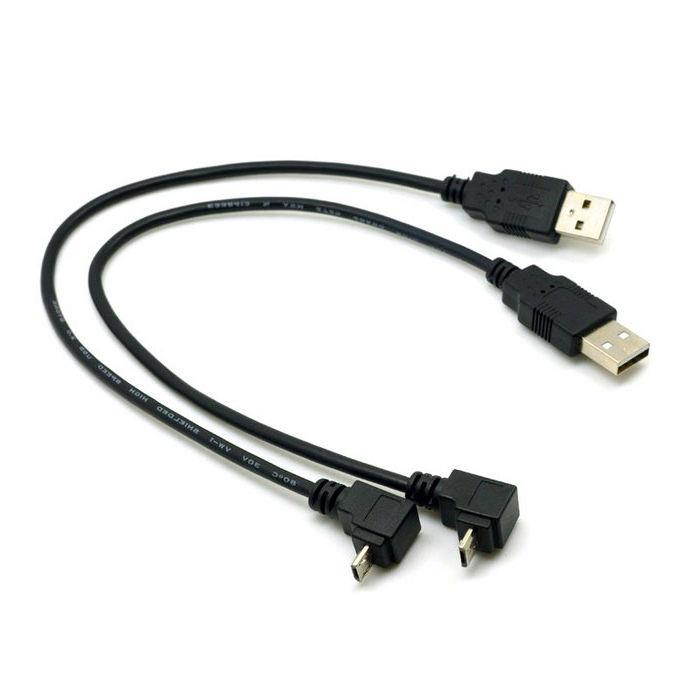 2pcs USB 2.0 Male to Micro USB Up & Down Angled Cable 30cm for Phone & Tablet