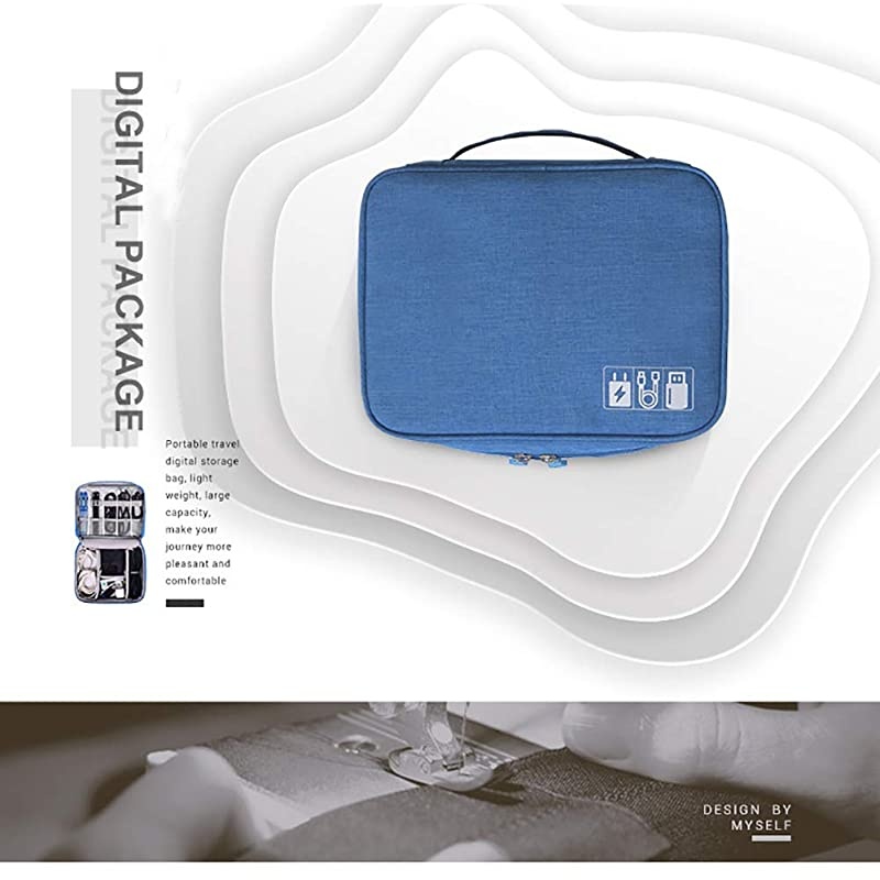 Electronic Organizer Travel, Universal Waterproof Carrying Case Cable Organizer Electronics Accessories Cases for USB Cables, Charger, Power Bank, Phone, E-Book Kindle, iPad or Tablet (Blue)