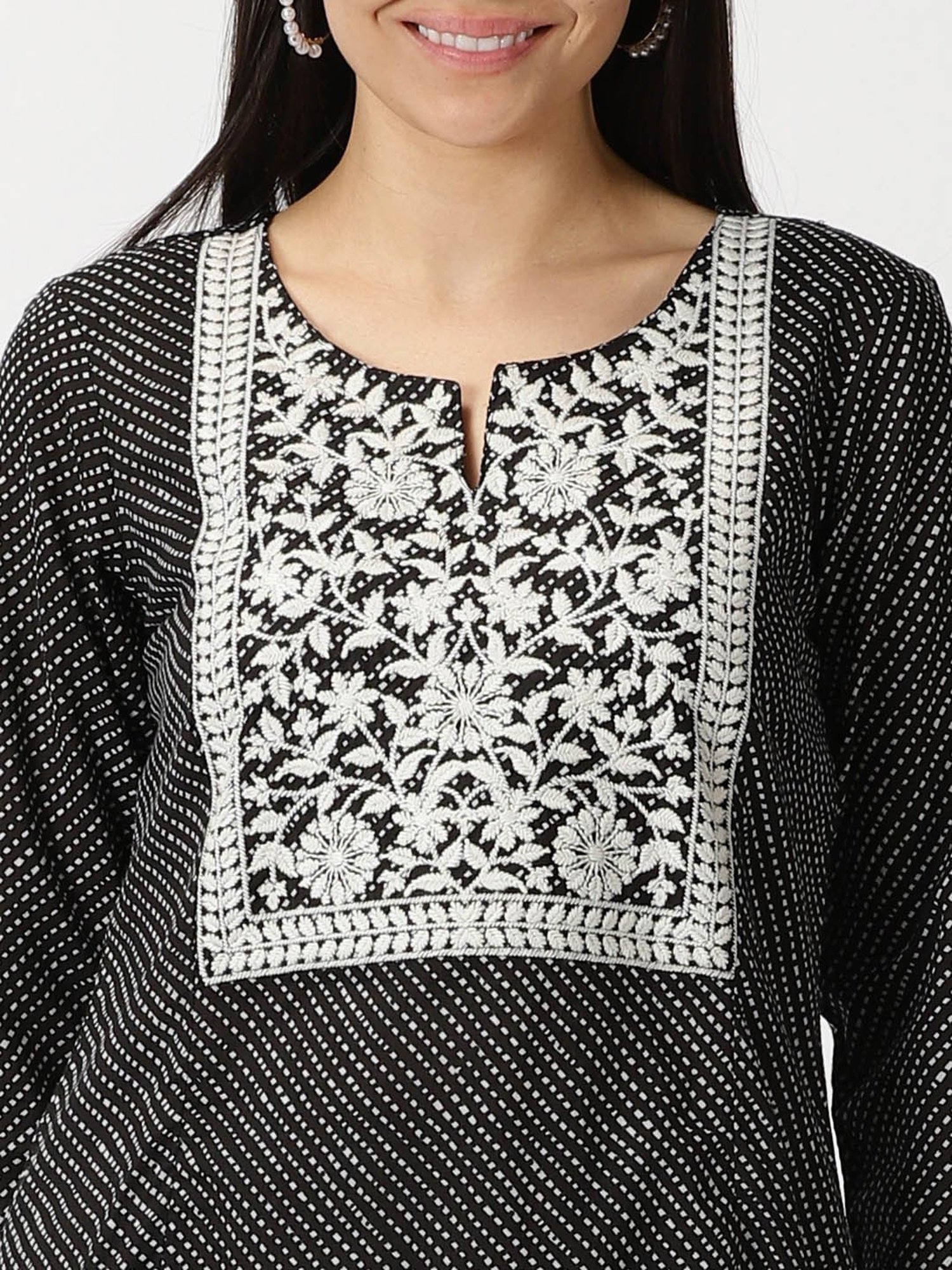 Saffron Threads Black Cotton Leheriya Print A Line Kurta