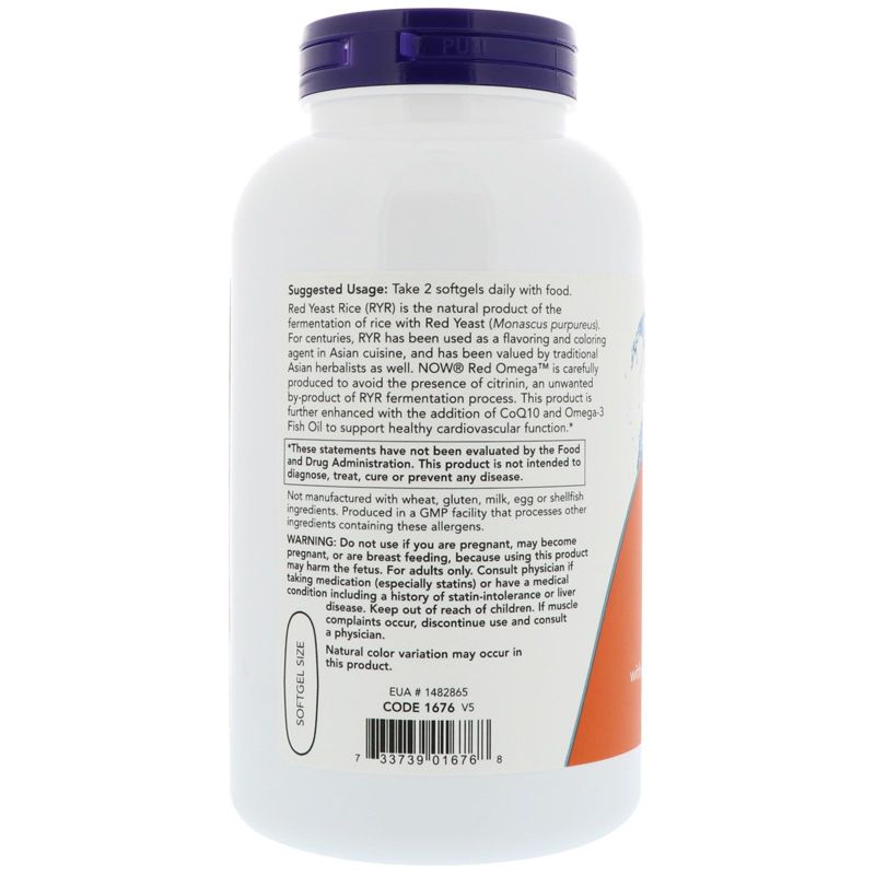 Now Foods Red Omega, Red Yeast Rice with CoQ10, 30 mg, 180 Softgels, Omegas and Fish Oil