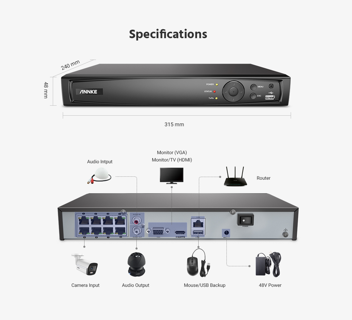 ANNKE 4K Ultra HD PoE NVR System with 4MP Super HD True Full Color Night Vision H.265+ Network PoE Bullet IP Security Cameras for Outdoor Indoor Business Home CCTV Surveillance 4 Cameras - No HDD