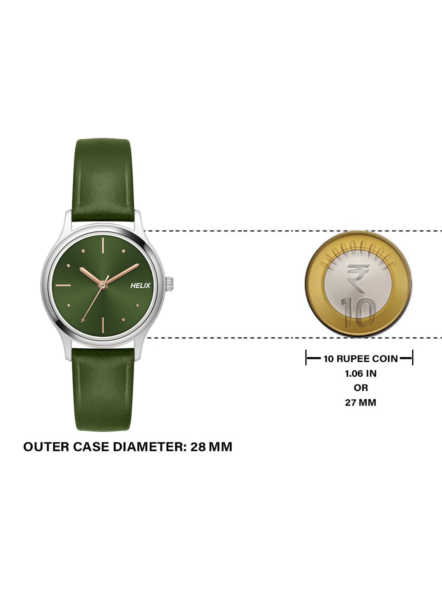 Helix By Timex Olive Round Dial Analog Leather Women Watch - TW051HL01