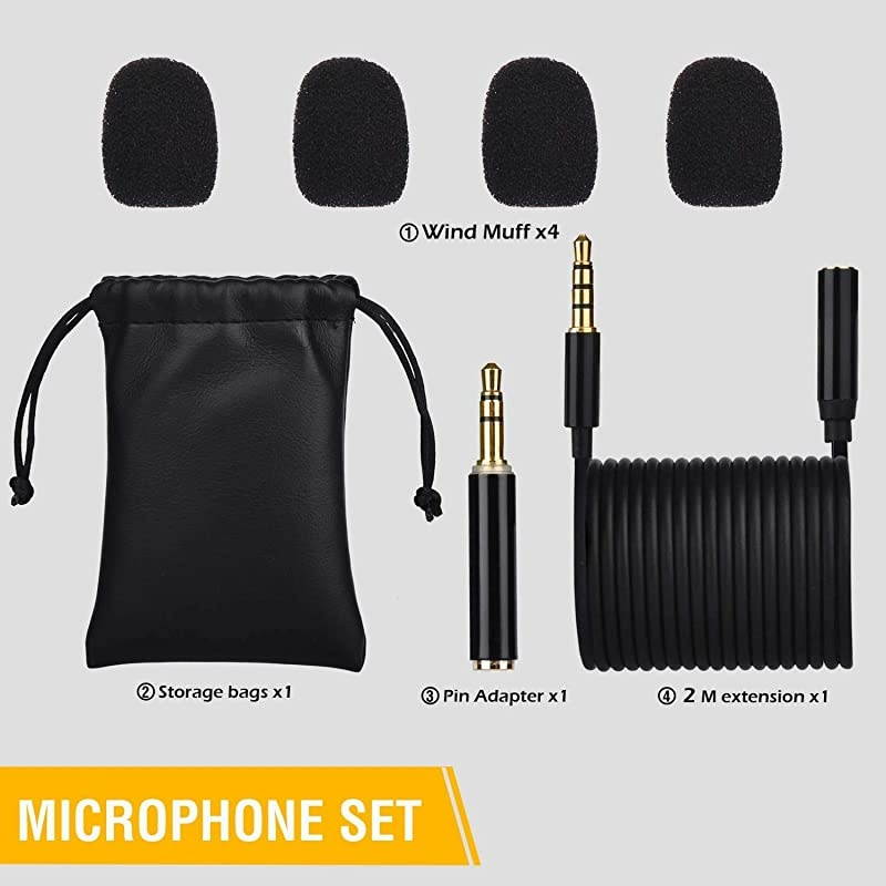 Lavalier Lapel Microphone 35 MM Shirt Mic Compatible iPhone iPad Mac Android Smartphones and Computer Clip on Microphone for YouTube Interview Studio Video Recording