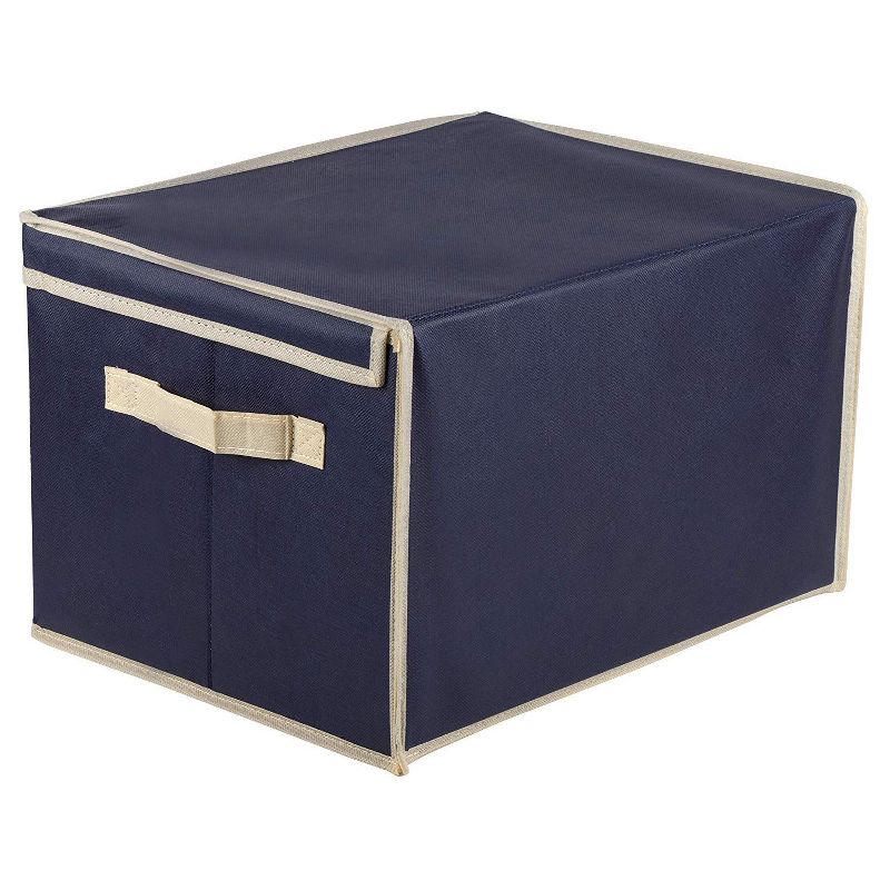 Juvale 3 Pack Collapsible Fabric Storage Bins Cubes, Decorative Foldable Boxes with Window & Lid - Navy Blue, Large, 16.25 x 12 x 10 Inches