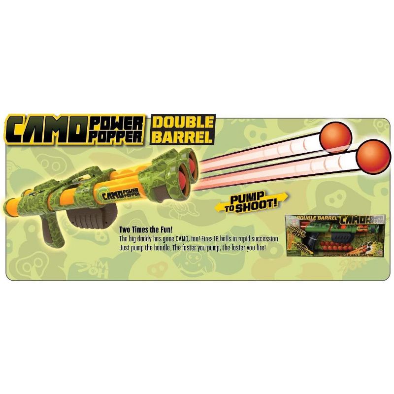 Hog Wild Camo Power Popper Double Barrel Toy, Shoots Foam Balls!