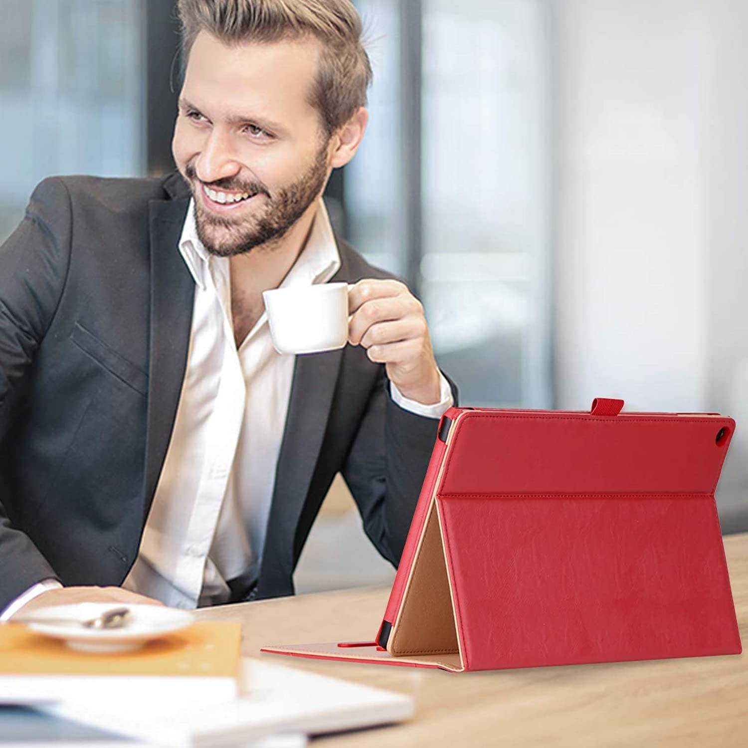 All-New Amazon Fire HD 10 Case (9th / 7th Generation, 2019/2017 Released) &ndash; ProCase Stand Folio Folding Protective Cover for Kindle Fire HD 10.1" Tablet (7th Generation and 9th Generation) -Red