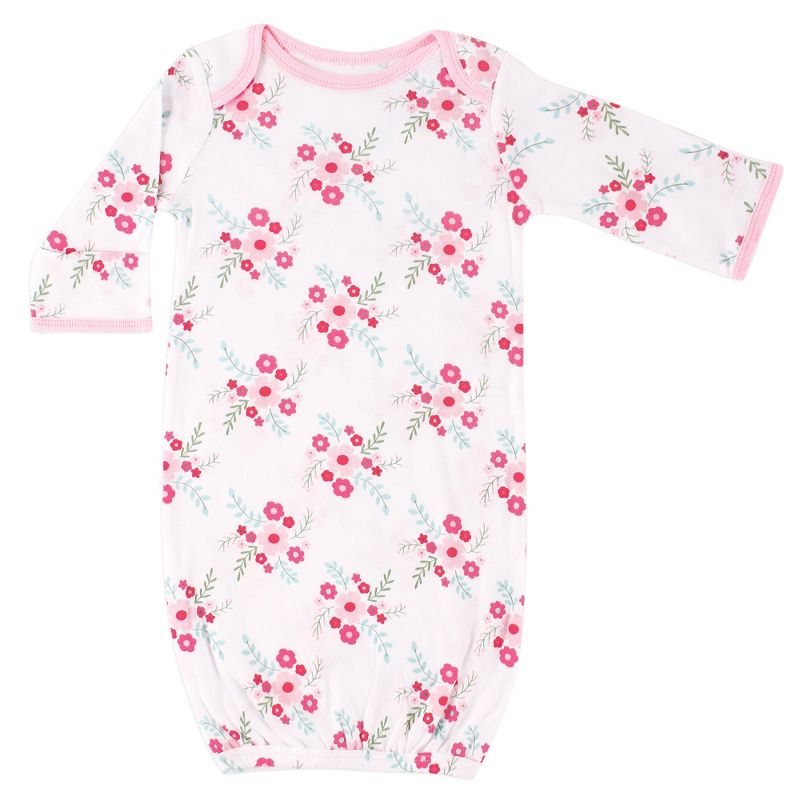 Luvable Friends Baby Girl Cotton Gowns, Pink Floral, 0-6 Months