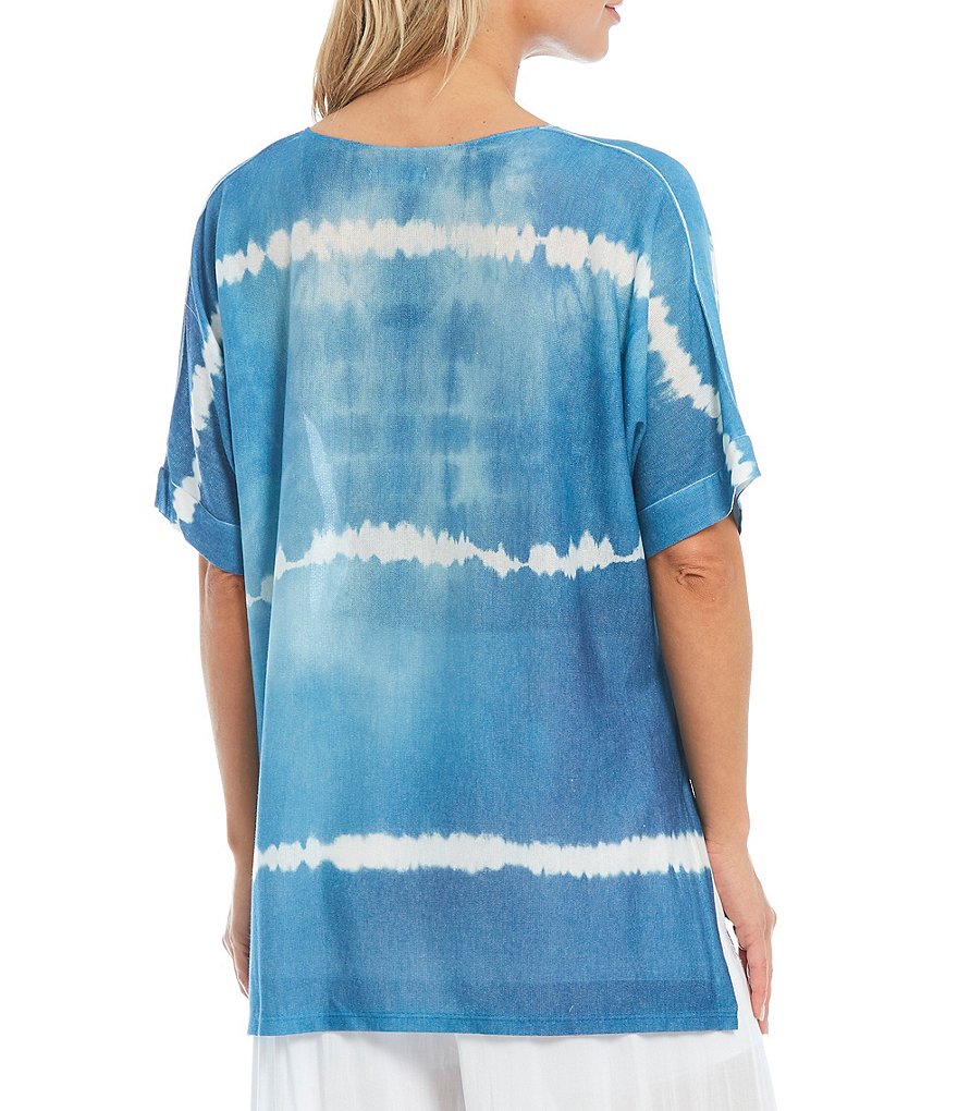 M Made In Italy V-Neck Short Sleeve Knit Tie-Dye Tunic