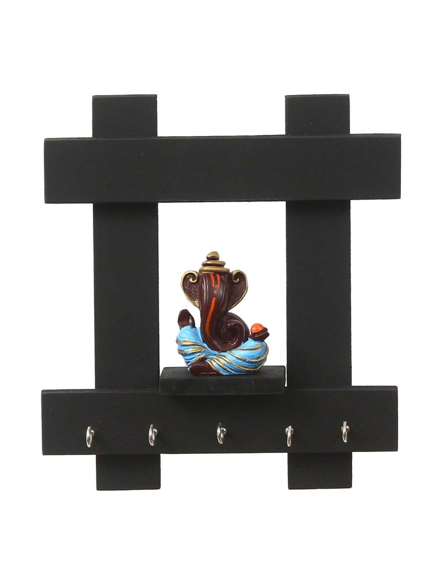 eCraftIndia Lord Ganesha Wooden Keyholder with 5 Key Knobs