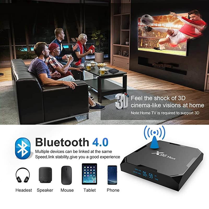 Max+ Android TV Box 90 Amlogic S905X3 4GB RAM 32GB ROM 24G58G WiFi 1000M LAN Bluetooth 40 H265 HDR 3D 4K 60fps with 24G Voice Remote Control