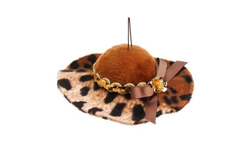 Allstate Floral 5" Fashion Avenue Brown and Gold Cheetah Print Floppy Hat Christmas Ornament