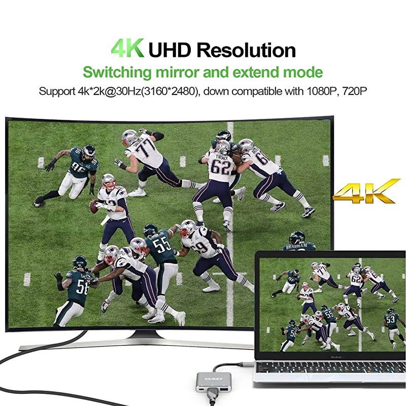 to HDMI Adapter CLDAY USB Type C to HDMI Multiport 3-in-1 with USB 3.0 Port and Fast Charging Power Port Compatible MacBook Sumsang Galaxy S8/S9/S10 Yoga 900/Lumia 950Xl HDMI Hub Adapter