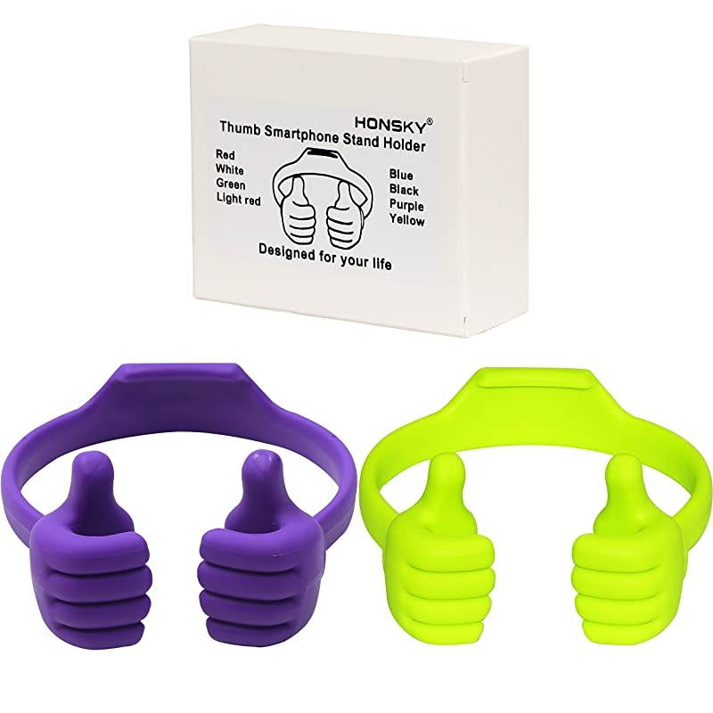 Thumbs-up Phone Stand for Tablets, E-readers and Smart Phones - 2 Pack - Green, Purple