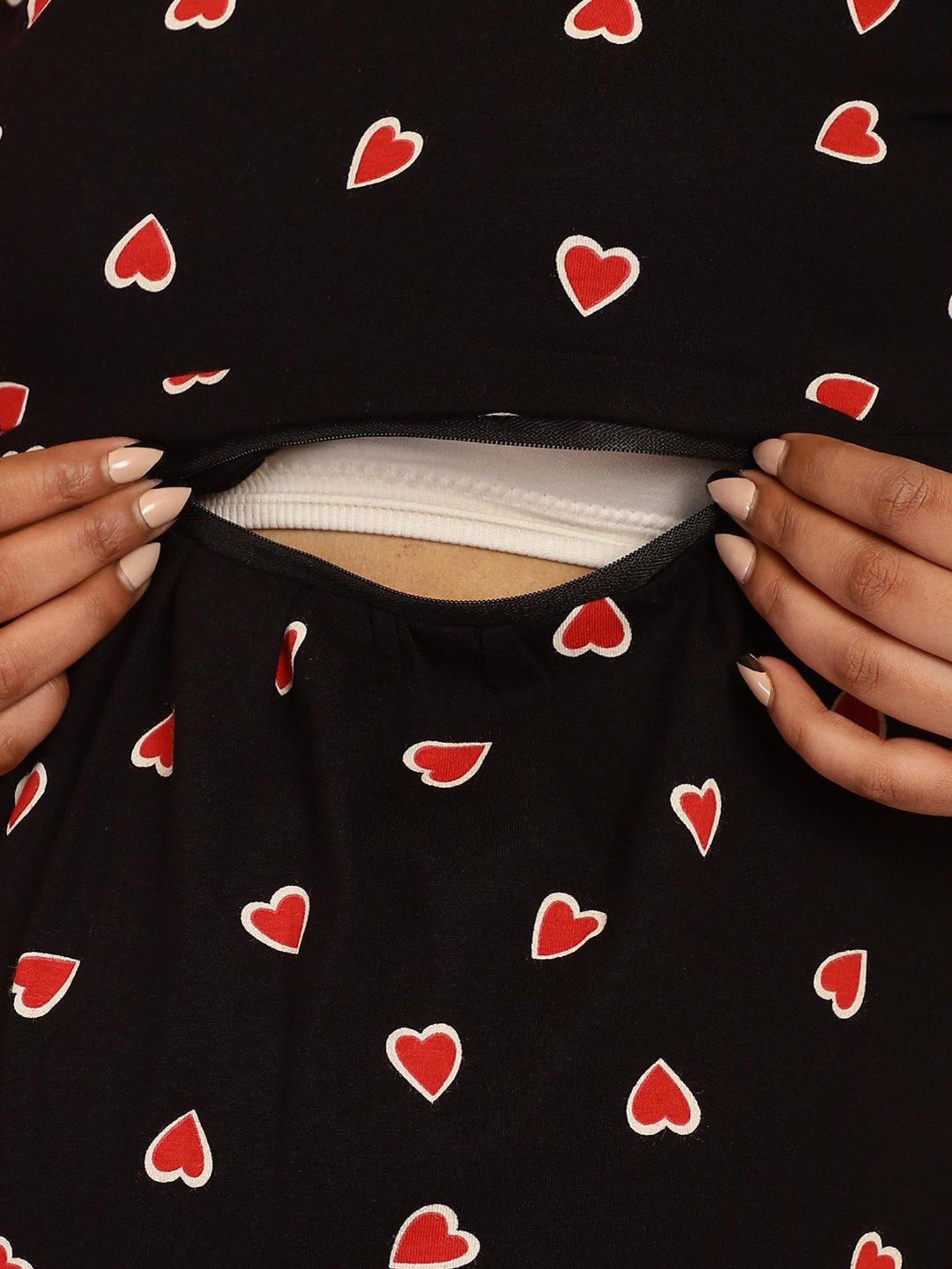 Secret Wish Black Printed Maternity Nighty