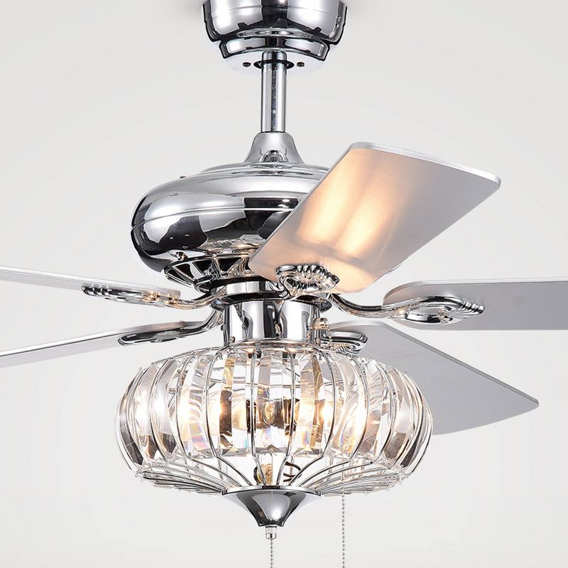 52" x 52" x 22" 5-Blade Kyana Debase Lighted Ceiling Fan with Crystal Bowl Shade Silver - Warehouse Of Tiffany