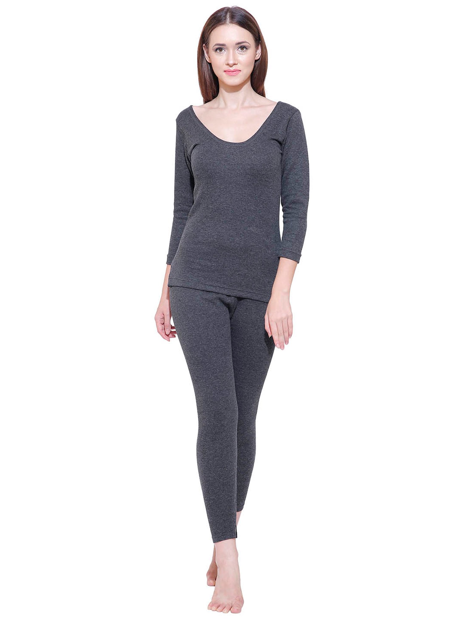 Bodycare Insider Grey Melange Textured Thermal Capris
