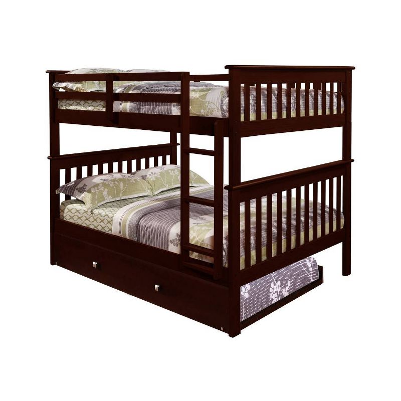 Full/Full Mission Bunk Bed with Trundle Bed Dark Cappuccino - Donco Kids