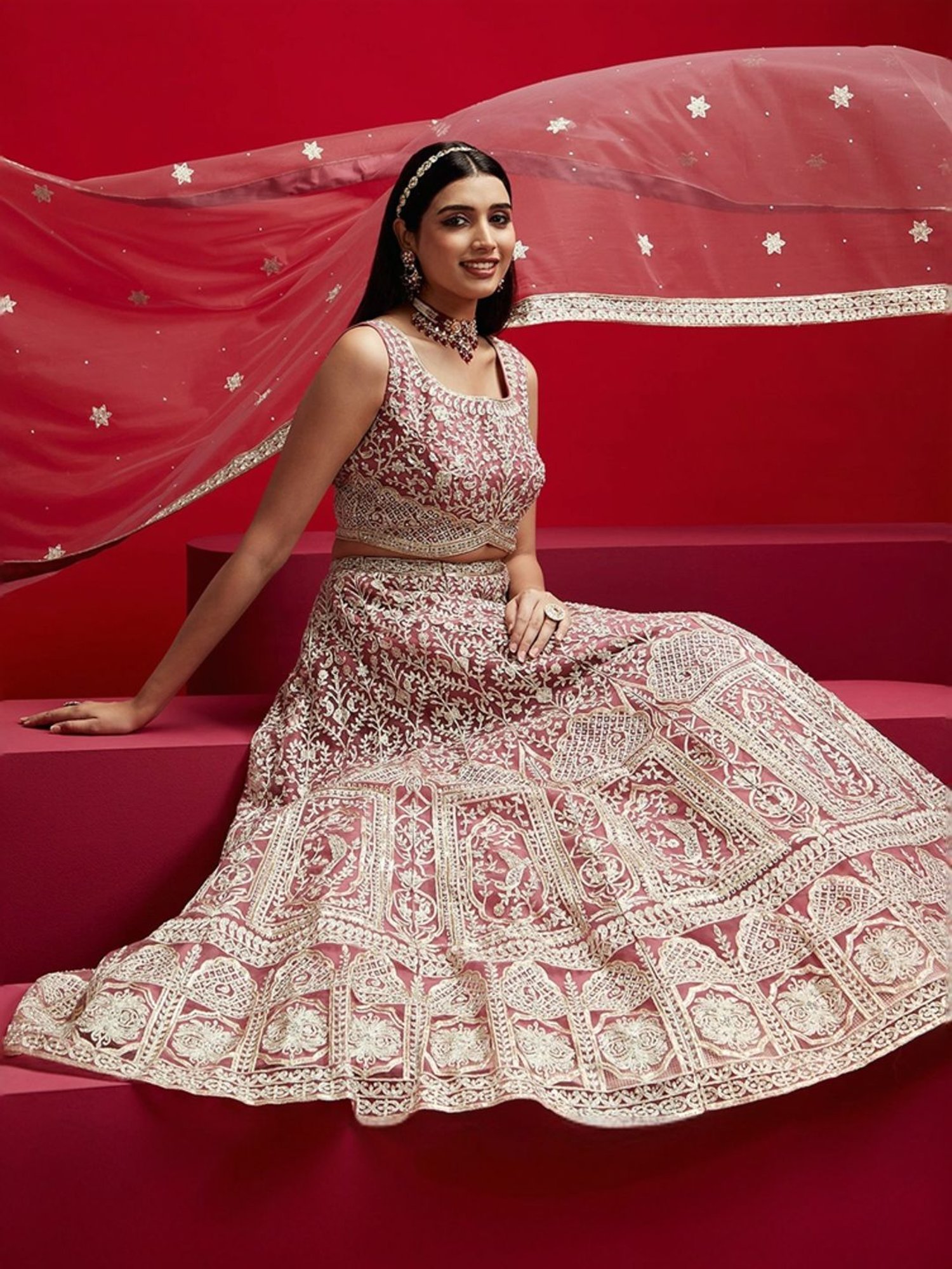 Libas Art Purple Embroidered Lehenga Choli Set With Dupatta