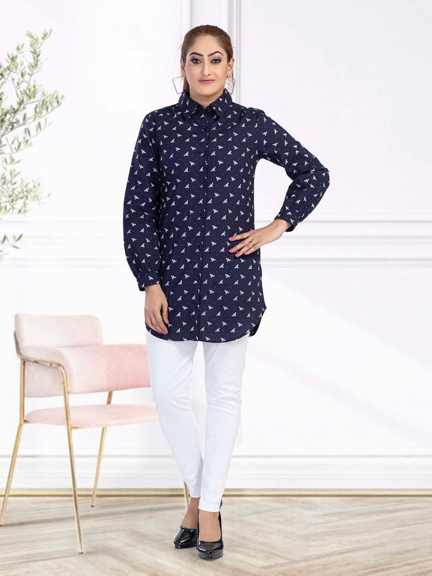 Nino Bambino Dark Blue Printed Long Shirt