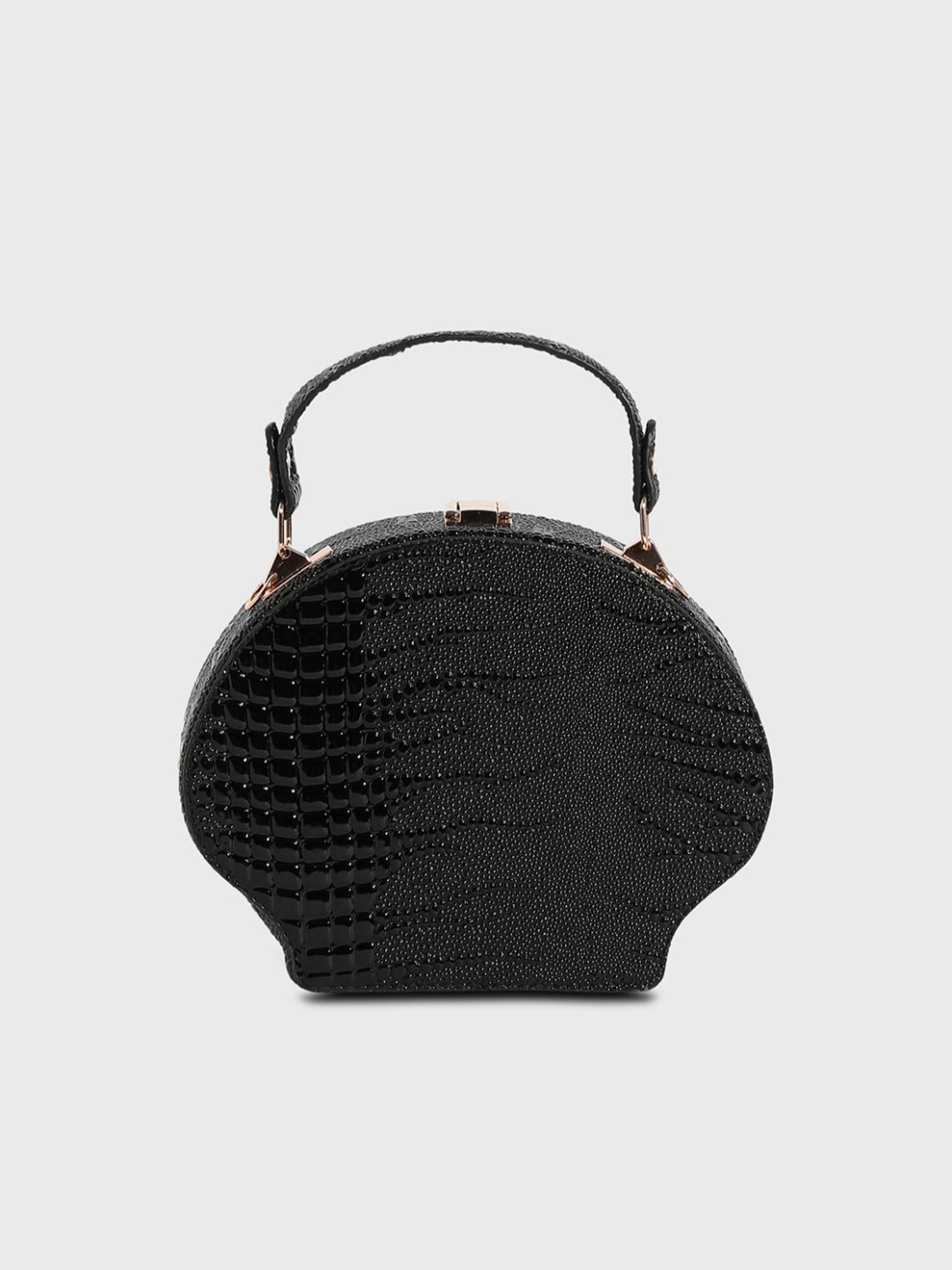 HauteSauce Black Croc Textured Medium Leather Handheld Handbag