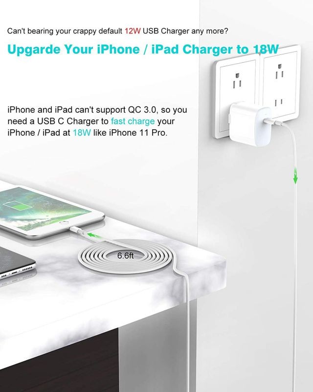 iPhone Fast Charger MFI Certified for iPhone 12, 12 Mini, 12 Pro, 12 Pro Max, 11, 11 Pro, SE, XR, Xs, X, 8, iPad Pro 12.9 Gen 2/1, iPad 8/7, iPad Air 3, iPad Mini 5, 6.6ft USB C to Lightning Cable