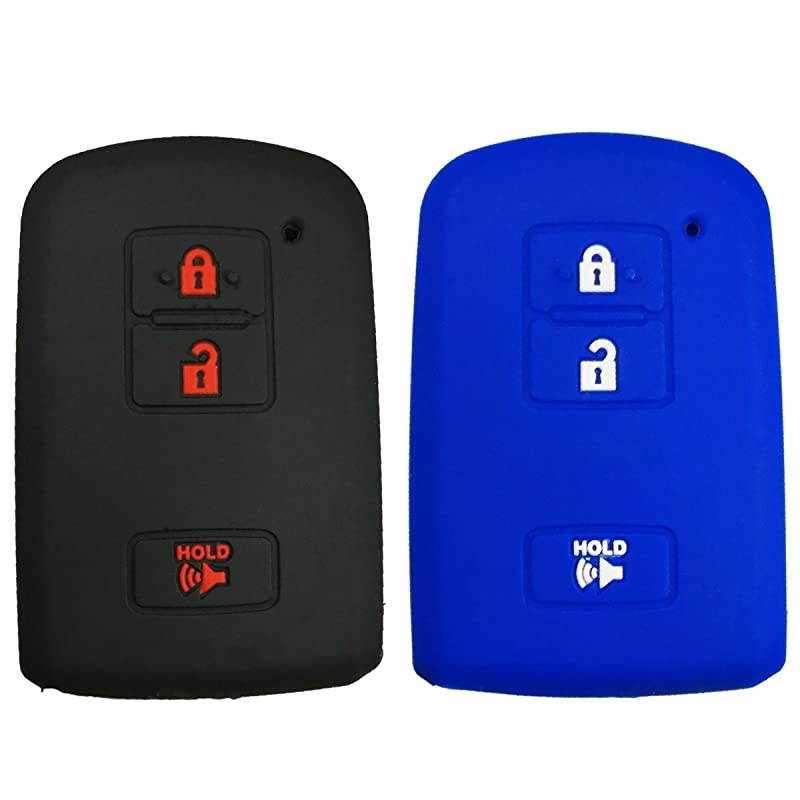 2Pcs Silicone Smart Key Fob Cover Protector Keyless Jacket Remote Control Holder for 2016 2017 Toyota Tacoma Land Cruise Prius V RAV4 Black Blue