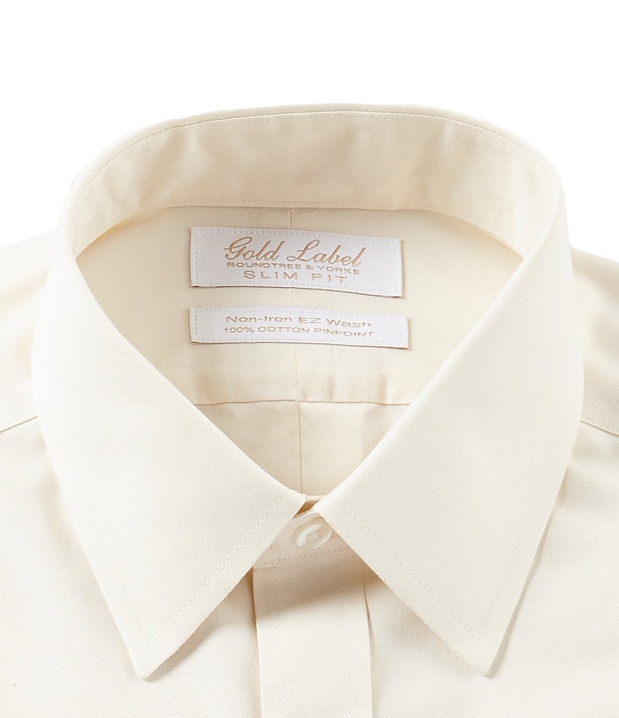 Gold Label Roundtree & Yorke Solid Non-Iron Fitted Point-Collar Dress Shirt with French Cuffs