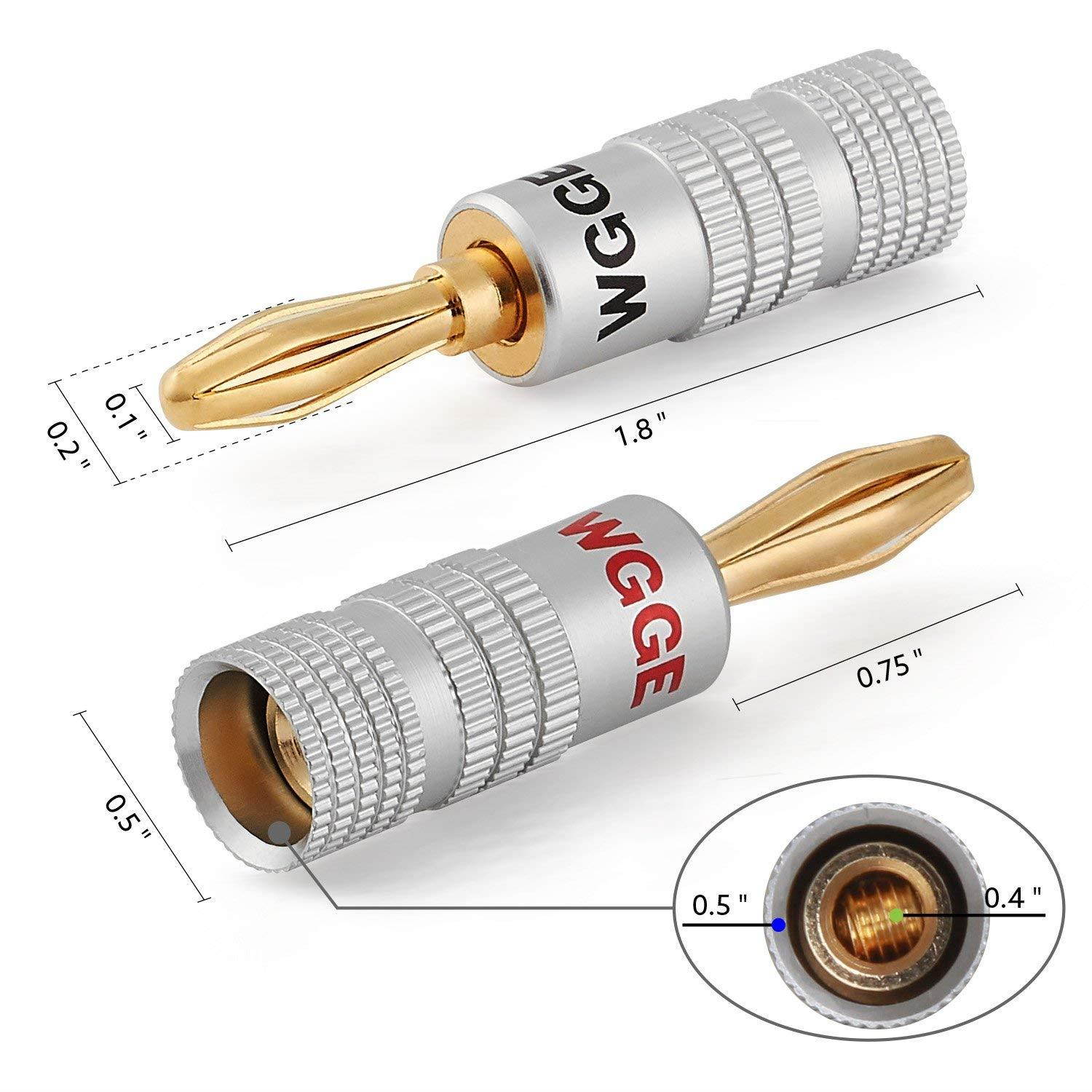 WGGE WG-009 Banana Plugs Audio Jack Connectors, 24k Gold Dual Screw Lock Jack Speaker Banana Connectors for Speaker Wire, Wall Plate (6 Pairs (12 Plugs))