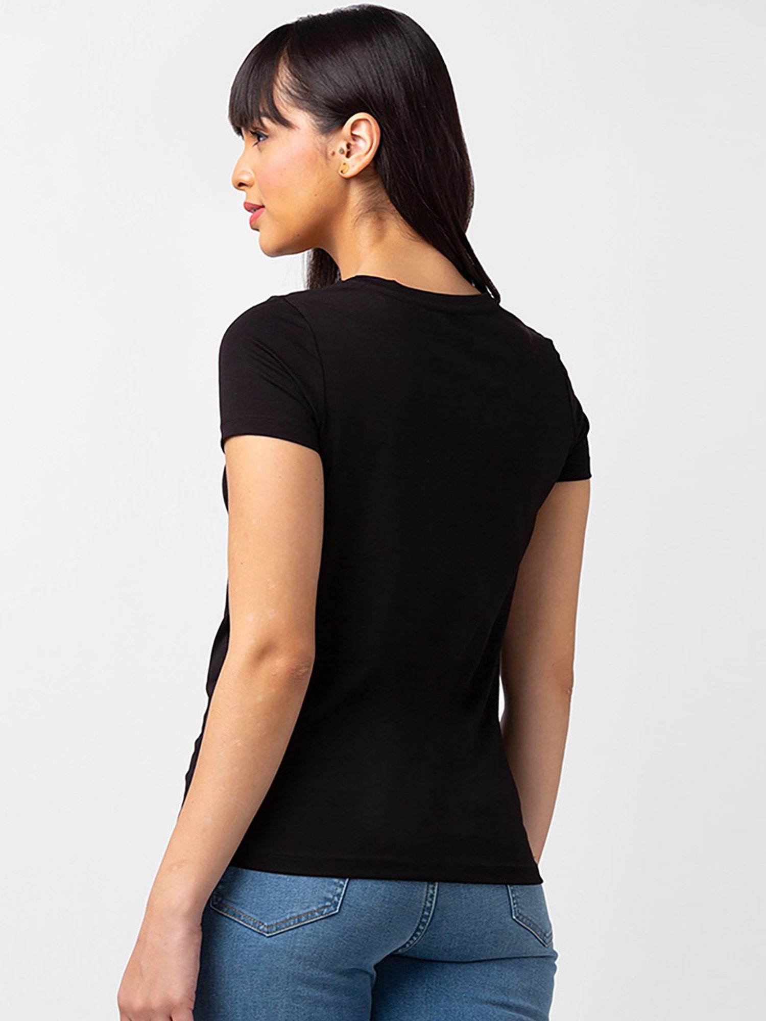 Spykar Black Printed T-Shirt