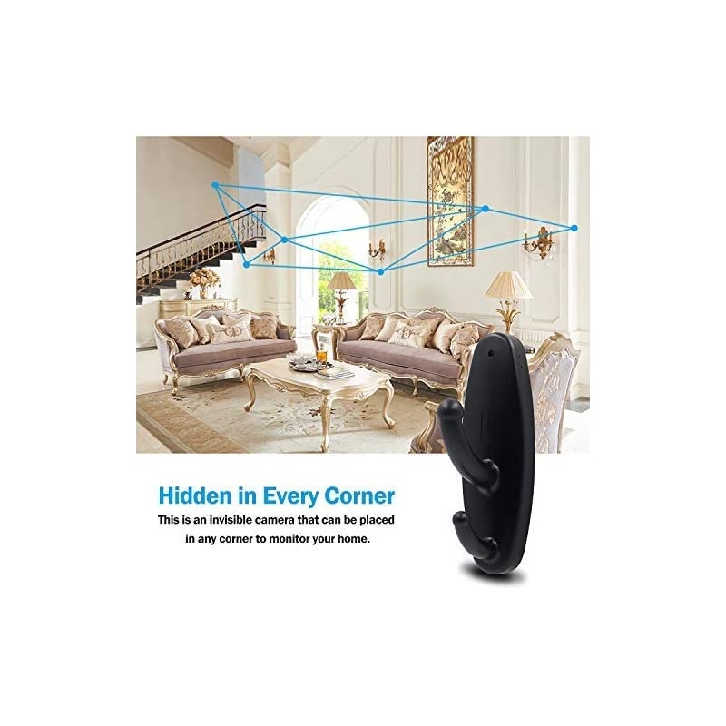 Spy Coat Hook Hidden Camera Motion Detection Clothes Hook Cam Covert Recorder Home Security Nanny Cam Black