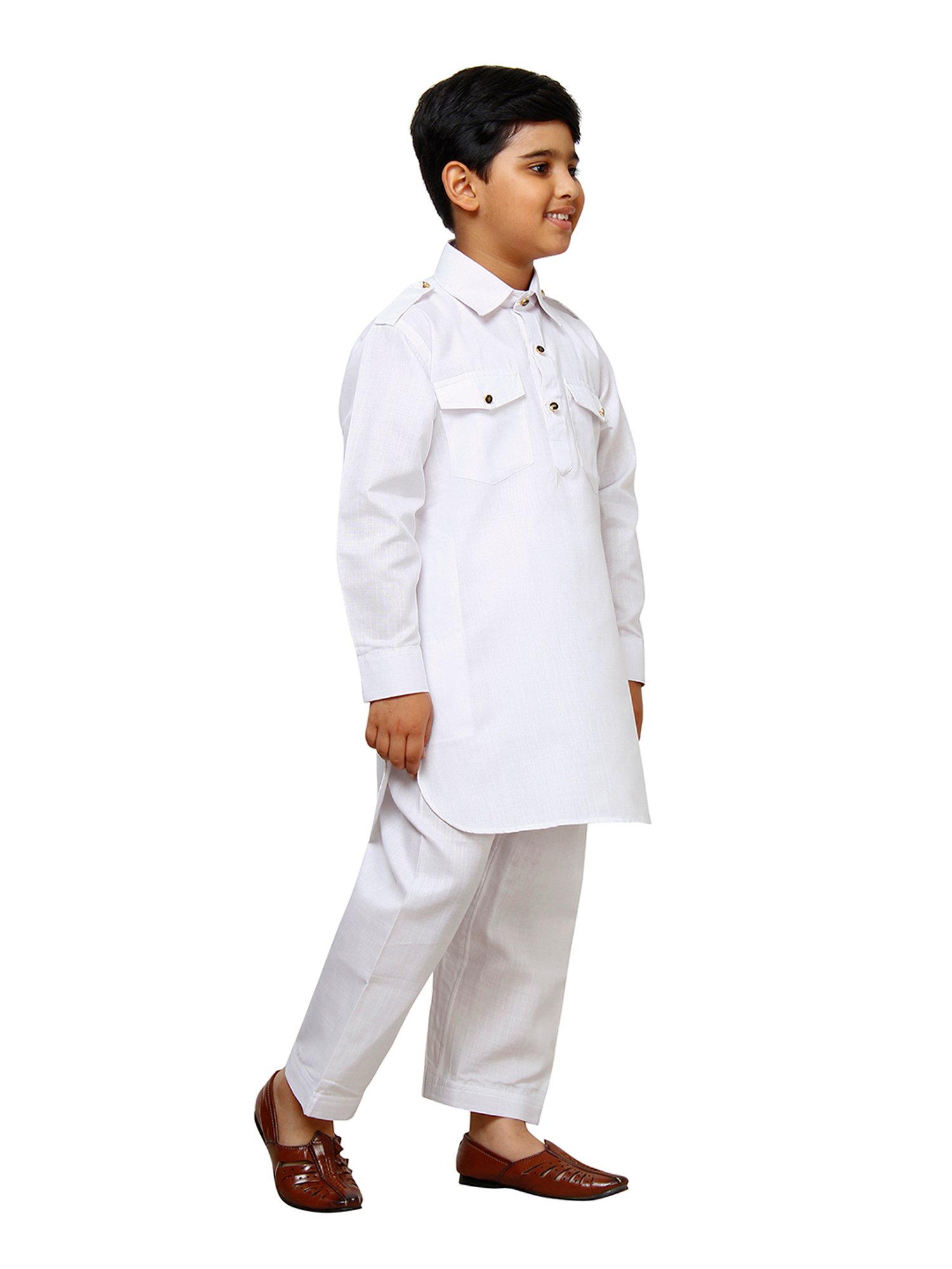 Pro-Ethic Style Developer Kids White Solid Full Sleeves Pathani Kurta with Pyjamas