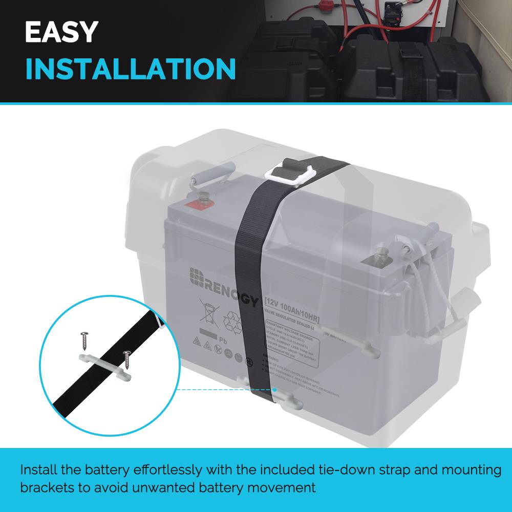 Renogy 12V 100Ah Deep Cycle AGM Battery w/Battery Box for RV, Solar Marine and Off-grid Applications