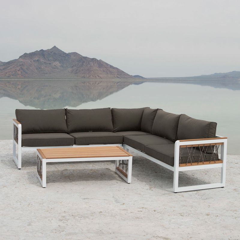 4pc Wood/Aluminum Sectional with Cord Accents - White/Gray - Saracina Home