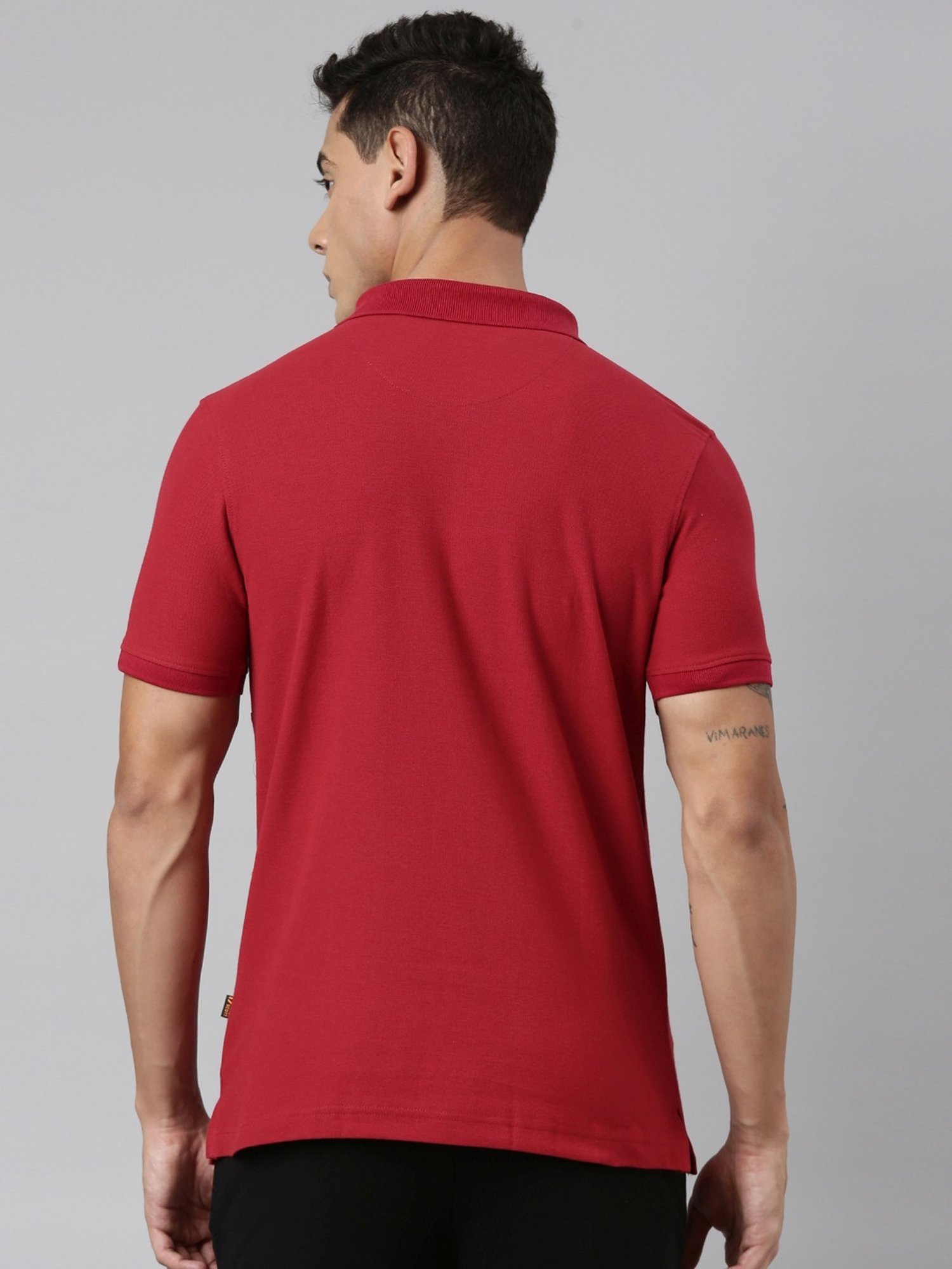 Dixcy Scott Maximus Red Cotton Regular Fit Colour Block Polo T-Shirt