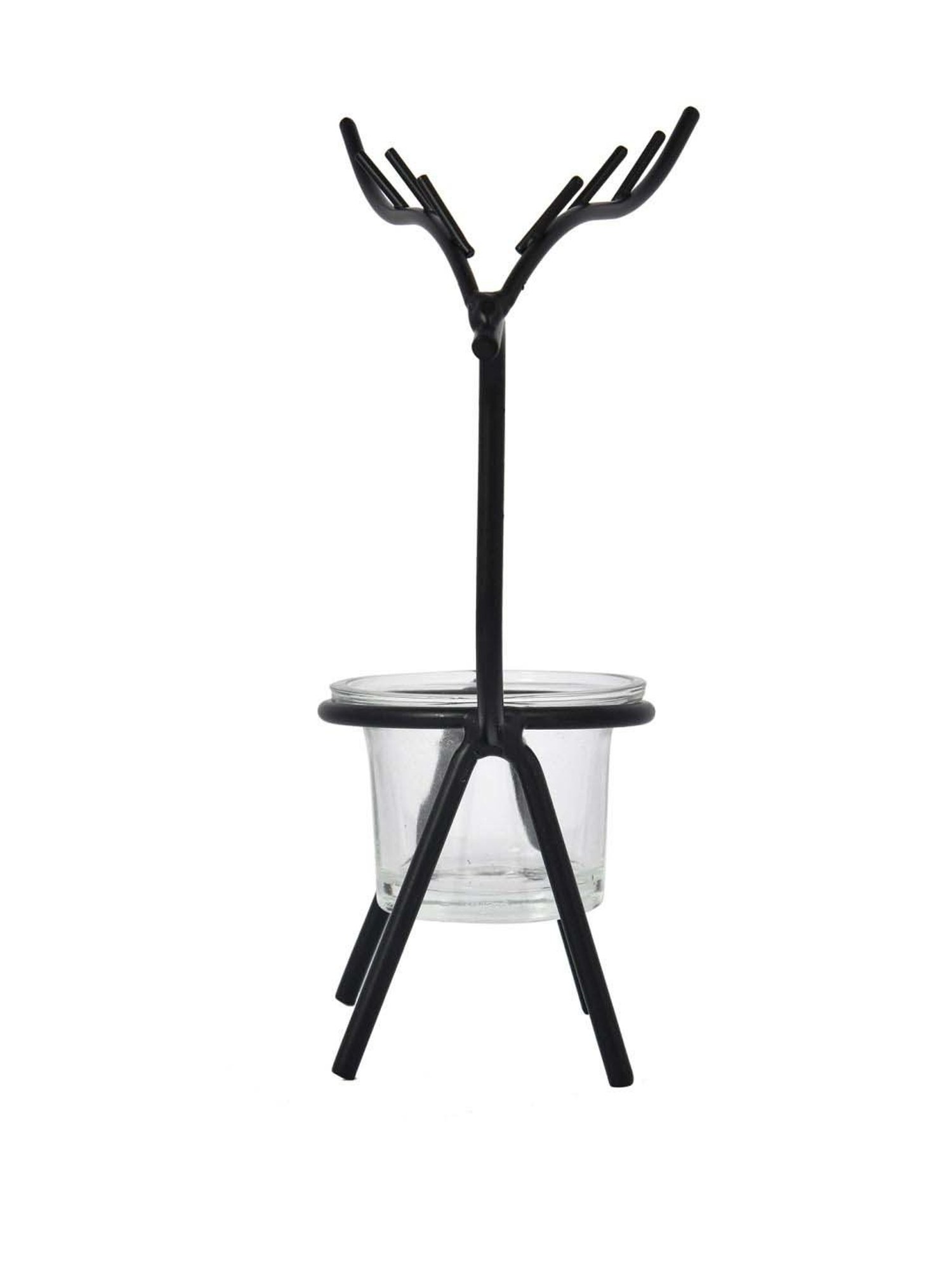 Tayhaa Black & Transparent Metal Reindeer Tealight Candle Holder