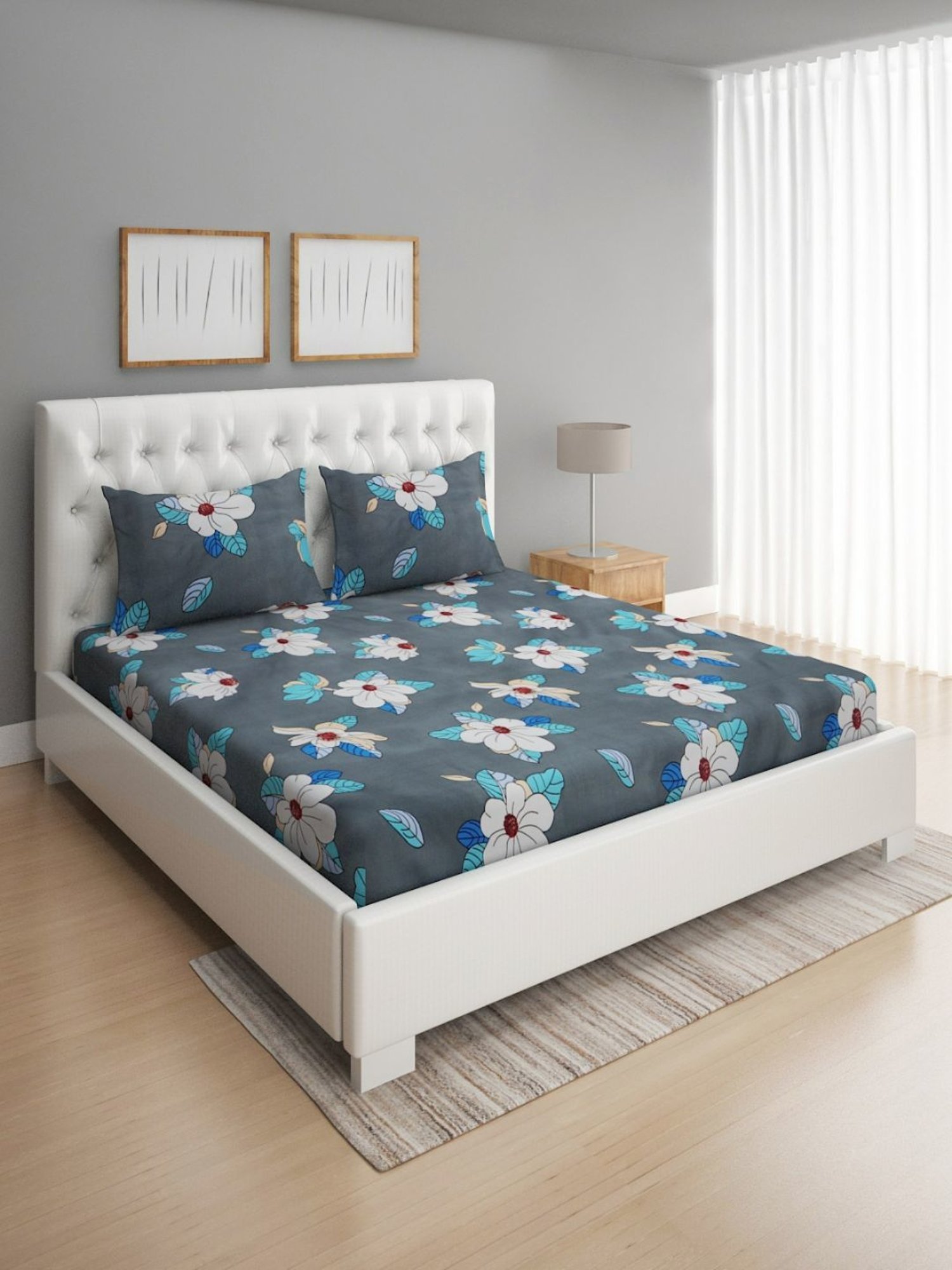 Romee Geometric Brown & Beige 144 TC Cotton Queen Sized Bed Sheet with 2 Pillow Covers