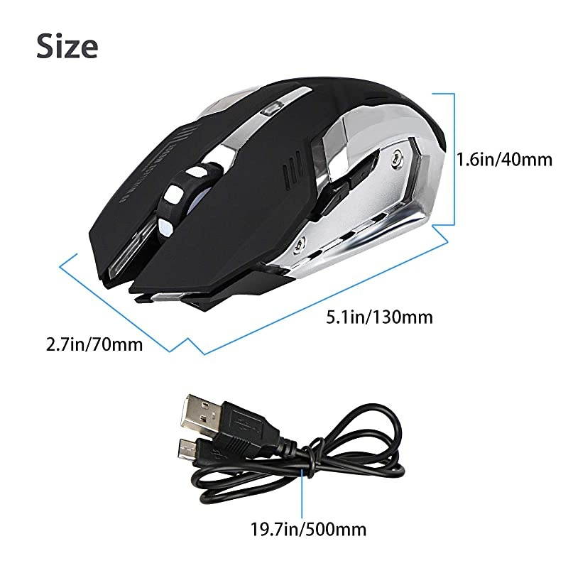 Wireless Optical Gaming Mouse wUSB Receiver 7 Color Changing Wireless Laptop Mouse Rechargeable Game Mice with 4 Adjustable CPI Levels for PC Laptop Computer Gaming Players