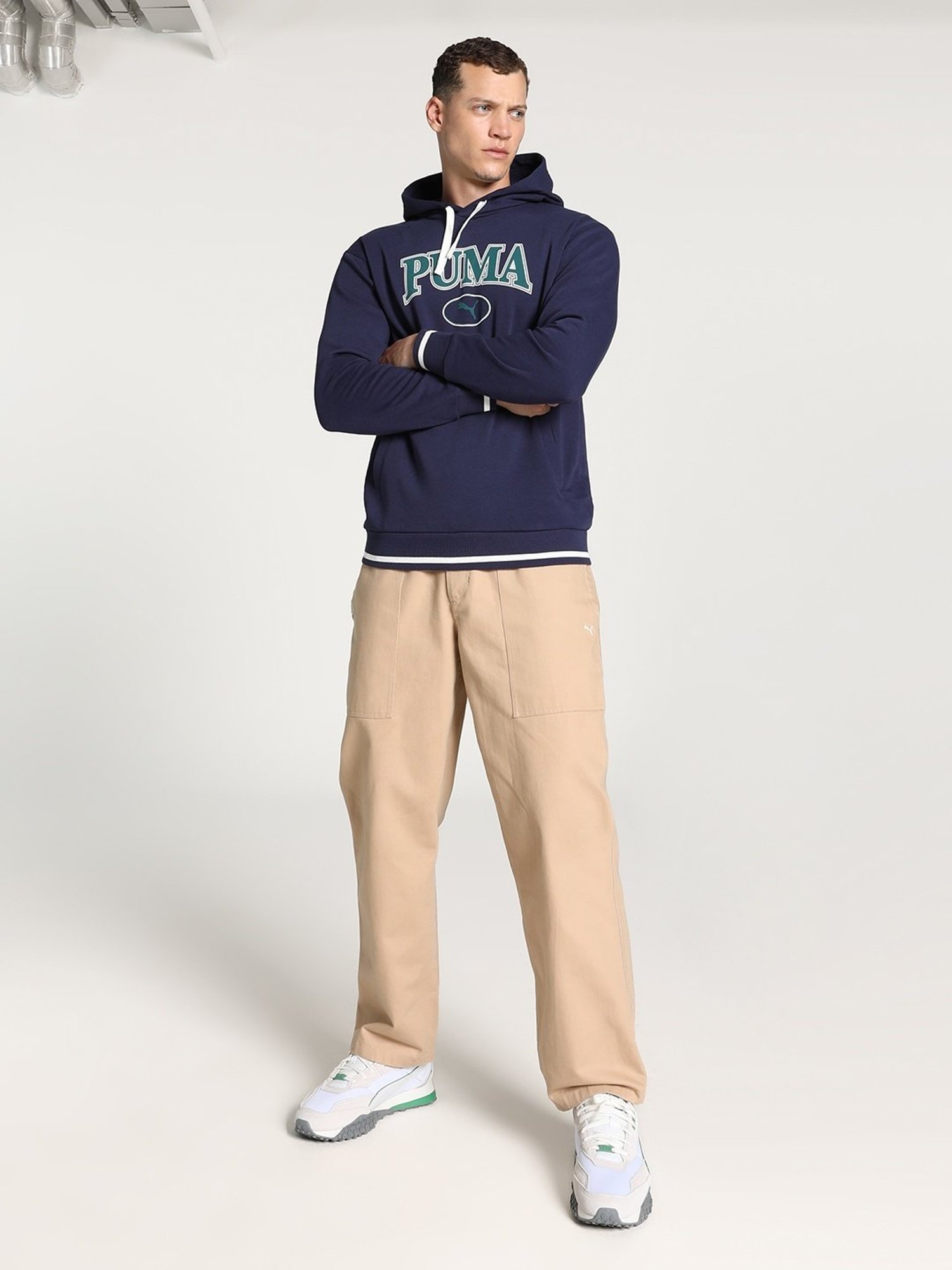 Puma Navy Regular Fit Printed Hooded Sweatshirt