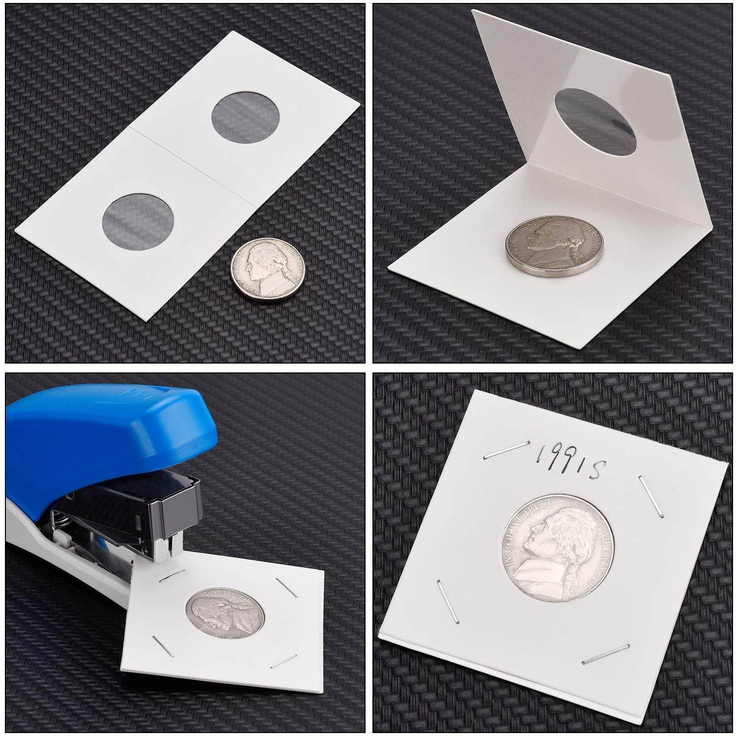 Hicarer 300 Pieces Cardboard Coin Holder Flip Mega Assortment, 2 by 2 Inch for Coin Collection Supplies (6 Sizes)