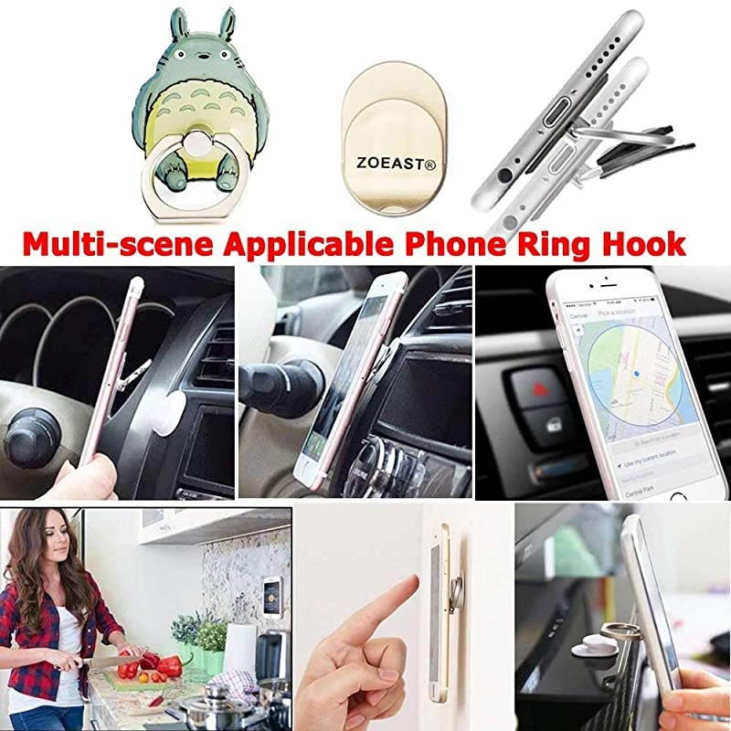 ZOEASTTM 3 Pack  Make Faces Spirited Away Universal 360&deg; Adjustable Holder Car Hook Grip Stent Mount Kickstand Compatible with iPhone X Plus Samsung Android Pad Tablet Stitch Totoro Man