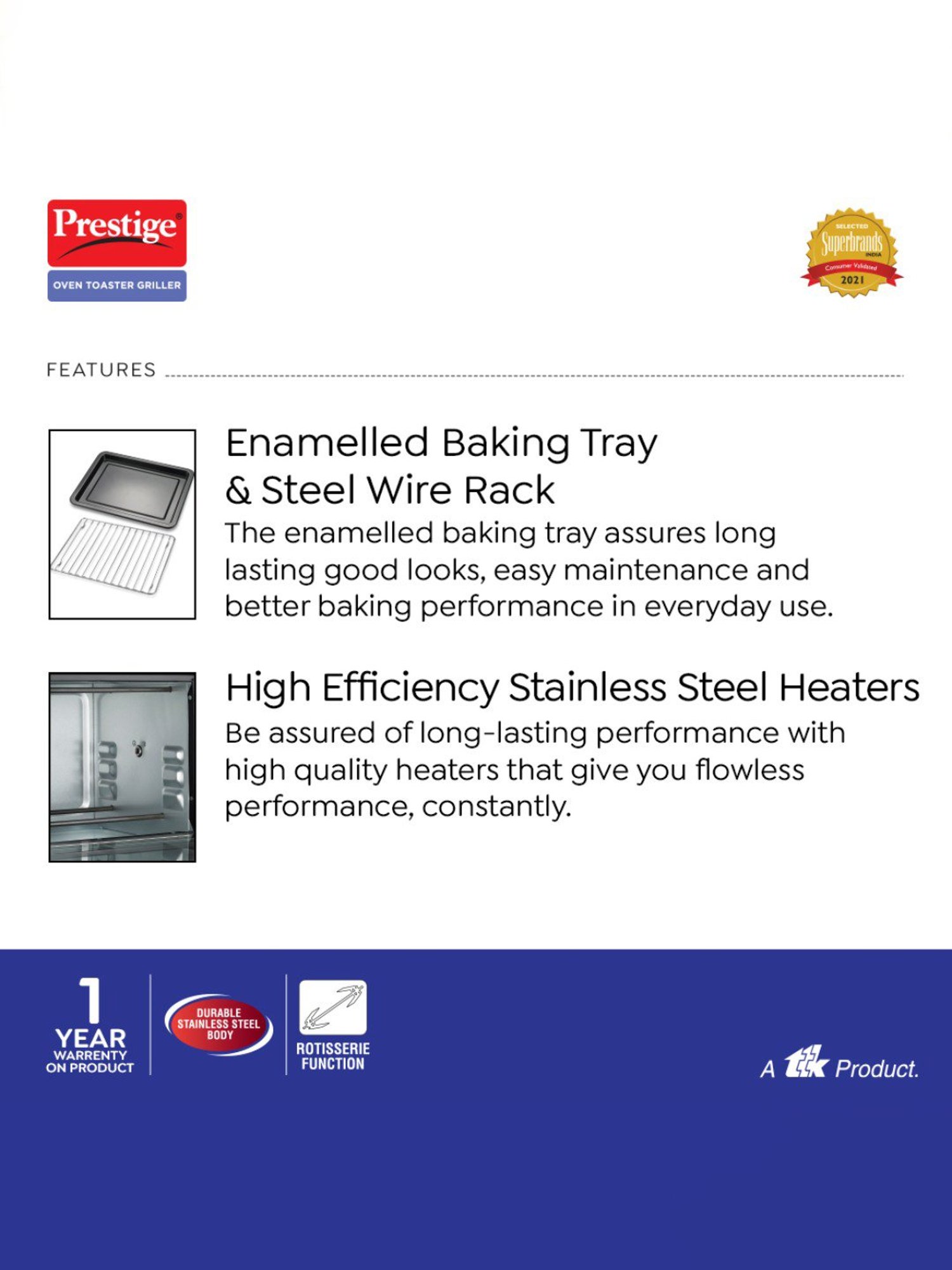 Prestige POTG Multicolor Stainless steel Oven Toaster Griller with Rotisserie Function