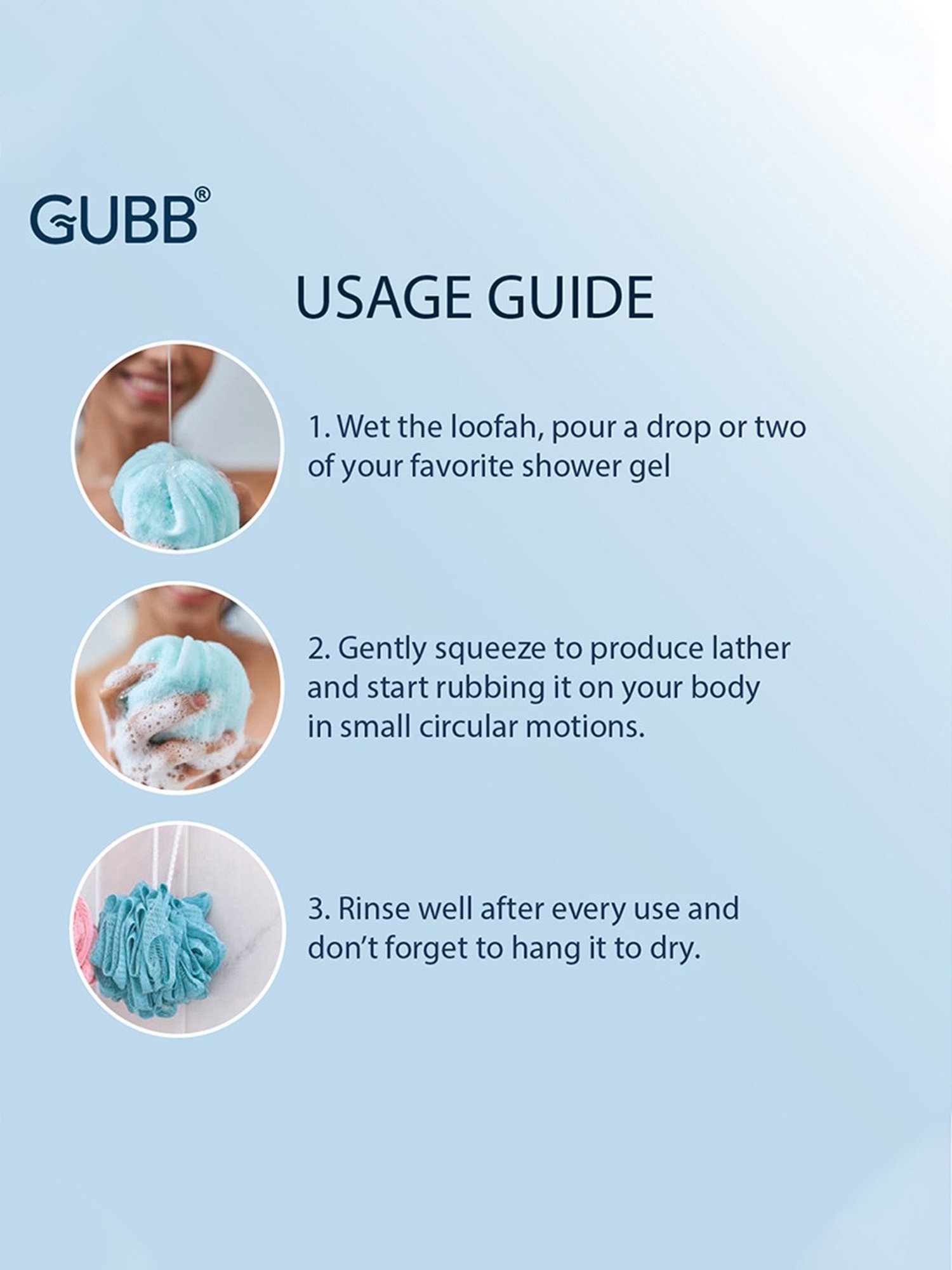 GUBB Luxe Sponge Round Loofah, Bathing Scrubber for Body - Lilac