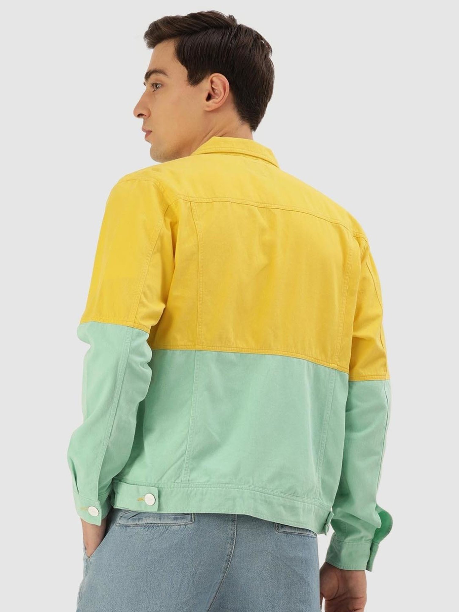 Bene Kleed Yellow & Green Regular Fit Colour Block Jacket