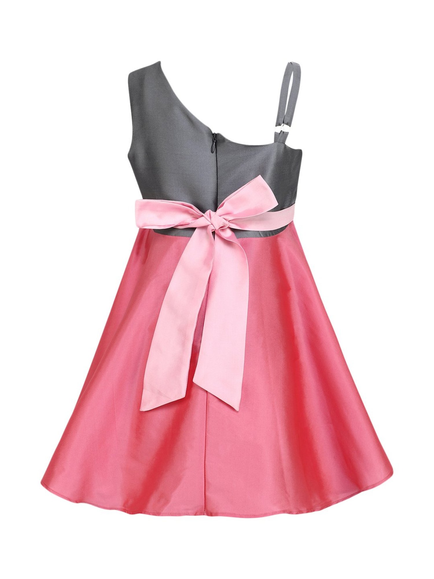 A Little Fable Kids Grey & Pink Applique Pattern Party Dress