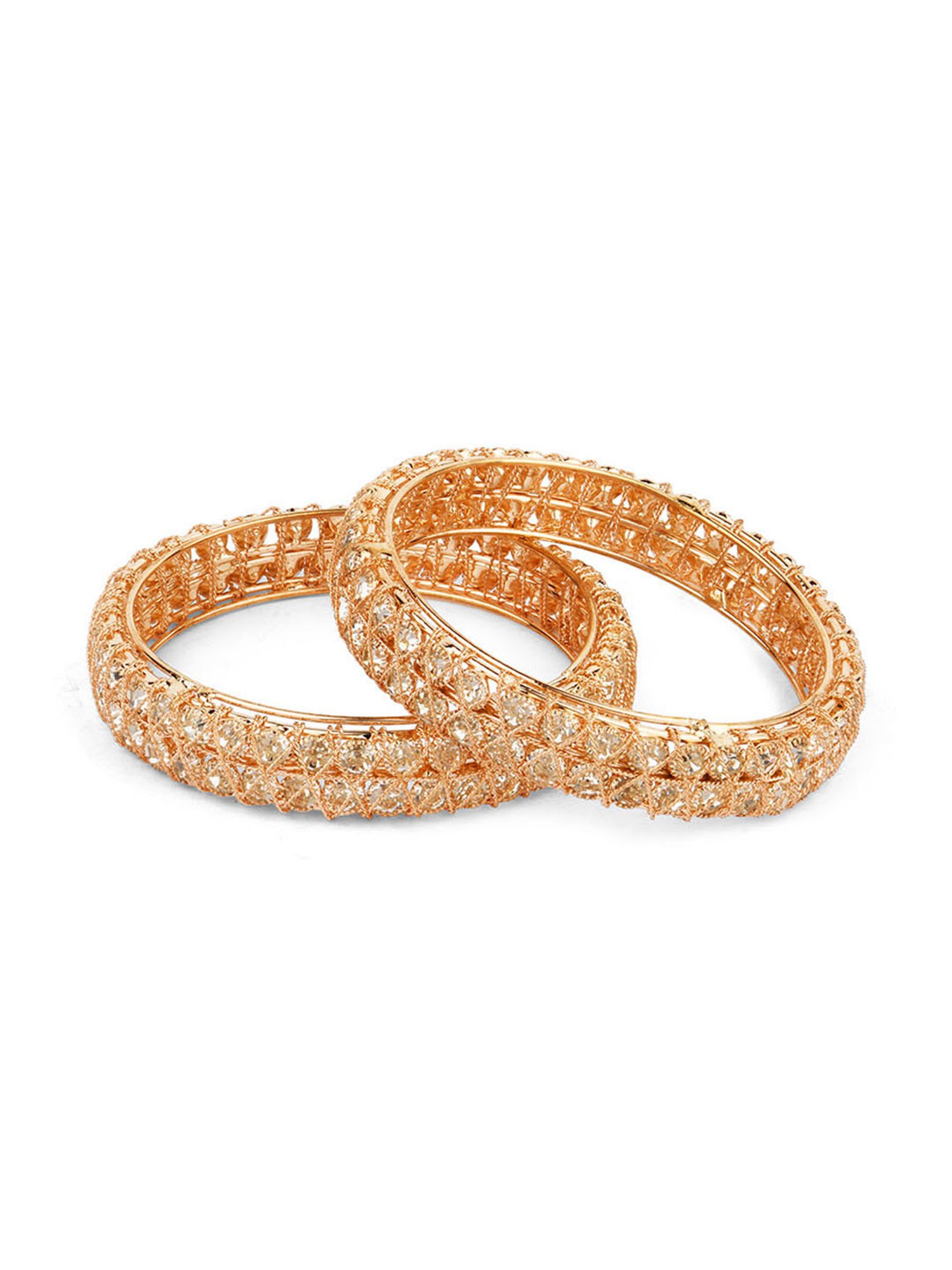 Fida Luxurious American Diamond Classic Gold-Plated Bangle for Women - Set of 2