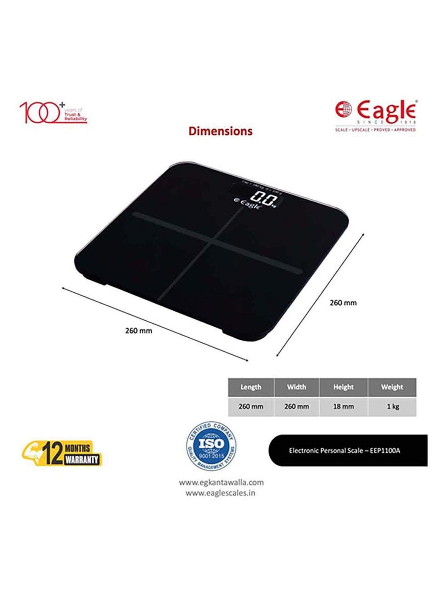 Eagle EEP1100A-BK Digital Weight Machine Body 180kg Capacity,100g Accuracy,Electronic Weighing scale