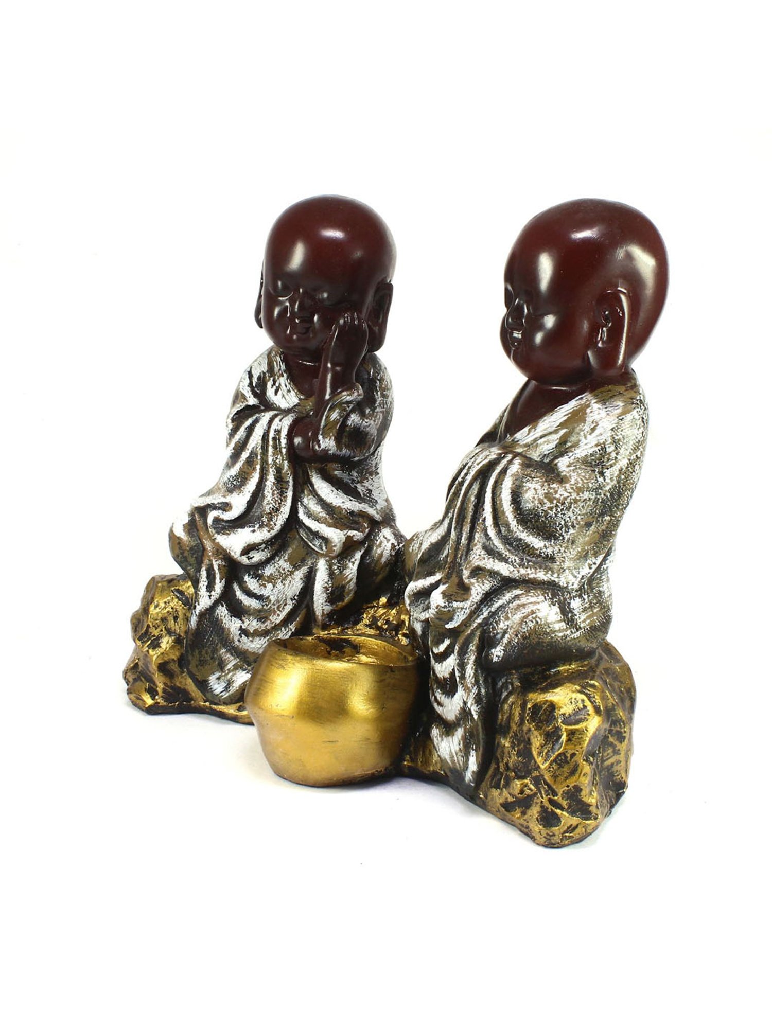 eCraftIndia Set of 2 Brown Monks Polyresin Tealight Holder