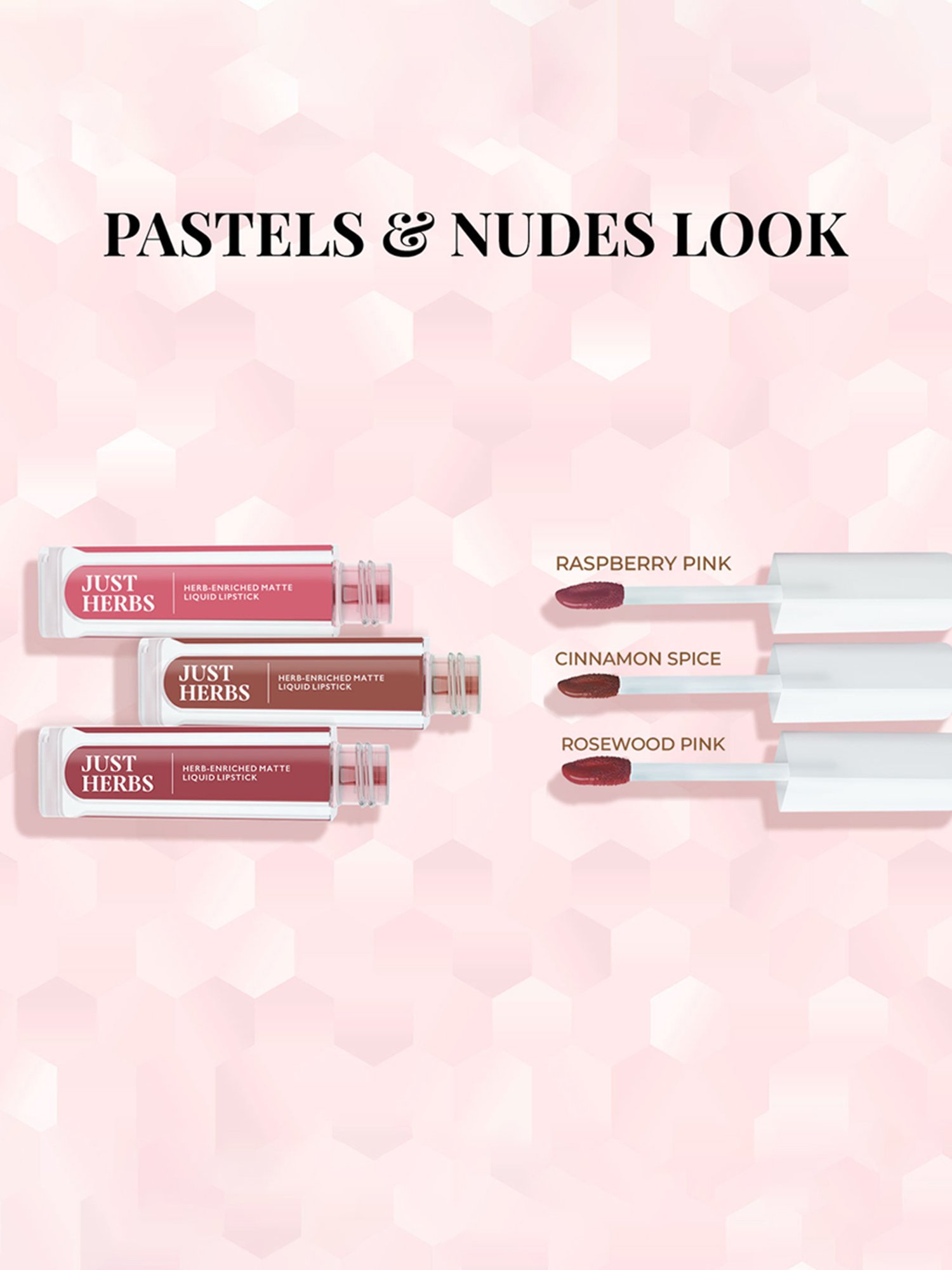 JUST HERBS Herb-Enriched Matte Liquid Lipstick Kit - Pastels + Nudes Look