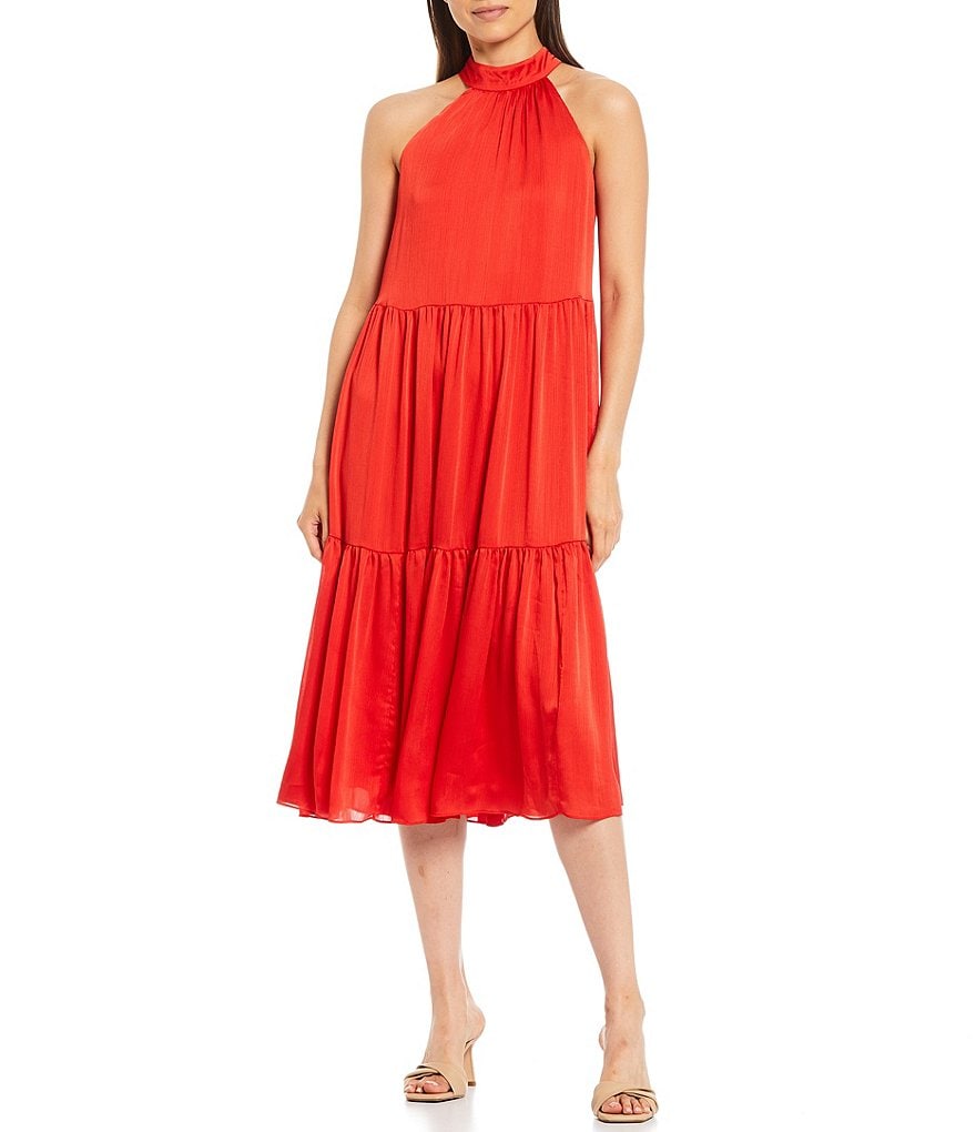 Trina Turk Immeasurable Halter Tiered Midi Swing Dress